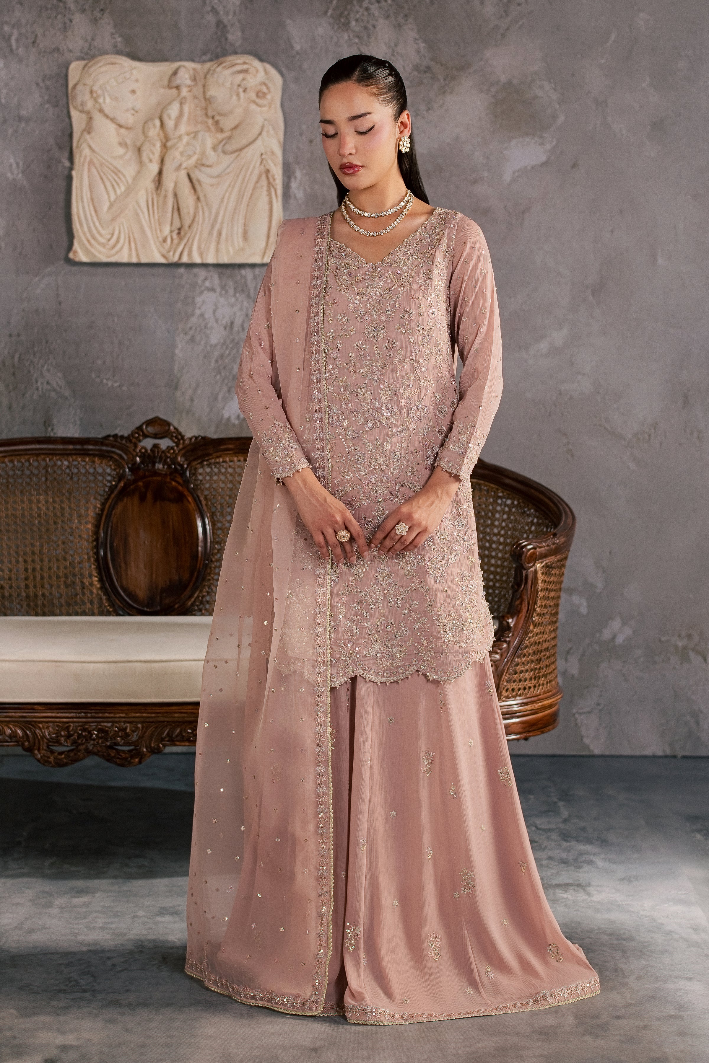 Ruva 3Pc - Festive Luxe Pret BATIKSTUDIO2026 BATIK S / Tea Pink / Crinkle-M / Tea Pink / Crinkle-L / Tea Pink / Crinkle