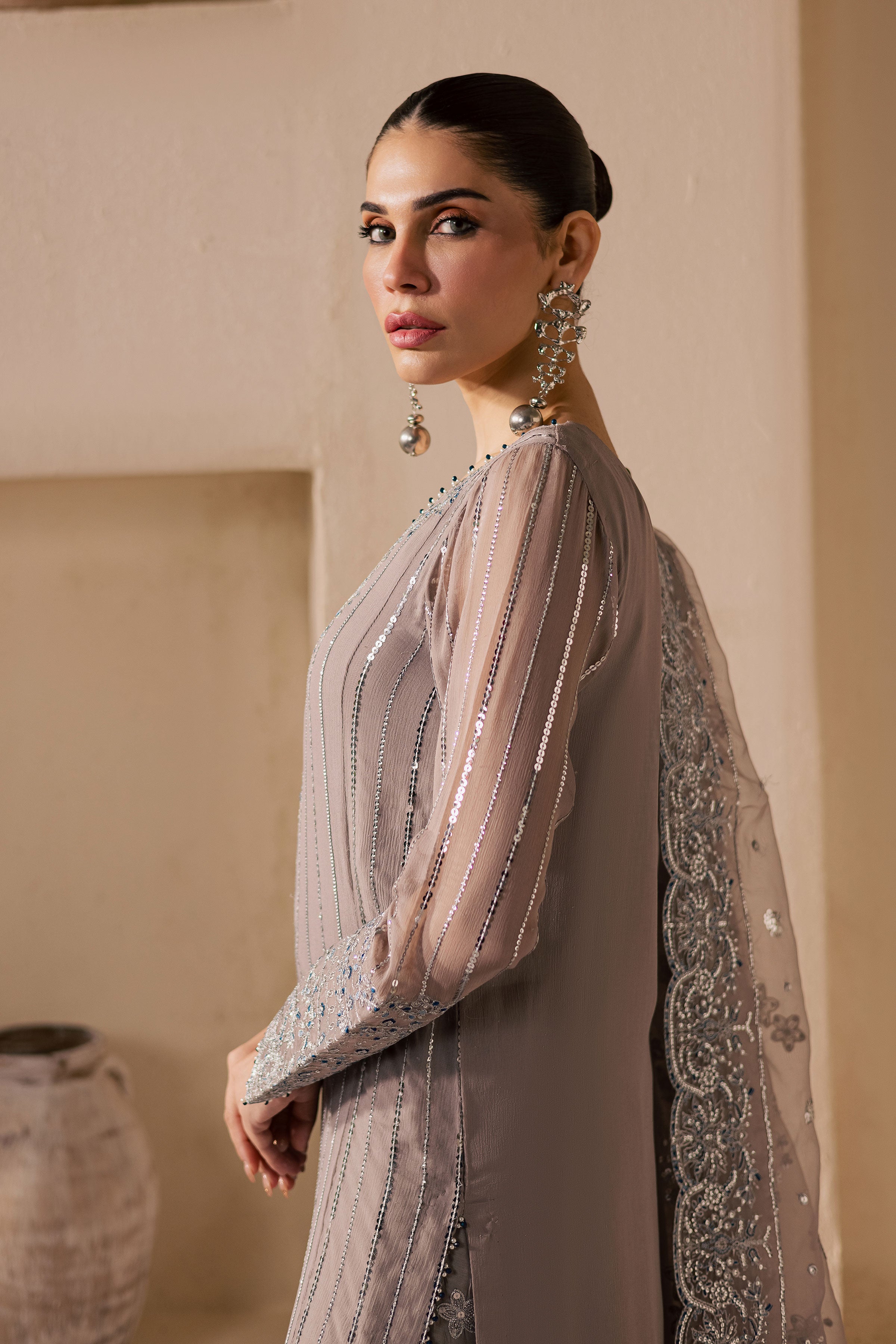 Saabiha 3Pc - Embroidered Luxe Pret BATIKLuxePRET2025 BATIK XS / Steel Grey / Organza & Raw Silk-S / Steel Grey / Organza & Raw Silk-M / Steel Grey / Organza & Raw Silk-L / Steel Grey / Organza & Raw Silk-XL / Steel Grey / Organza & Raw Silk