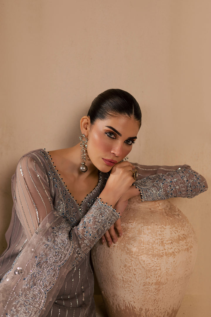 Saabiha 3Pc - Embroidered Luxe Pret BATIKLuxePRET2025  BATIK   XS / Steel Grey / Organza & Raw Silk-S / Steel Grey / Organza & Raw Silk-M / Steel Grey / Organza & Raw Silk-L / Steel Grey / Organza & Raw Silk-XL / Steel Grey / Organza & Raw Silk