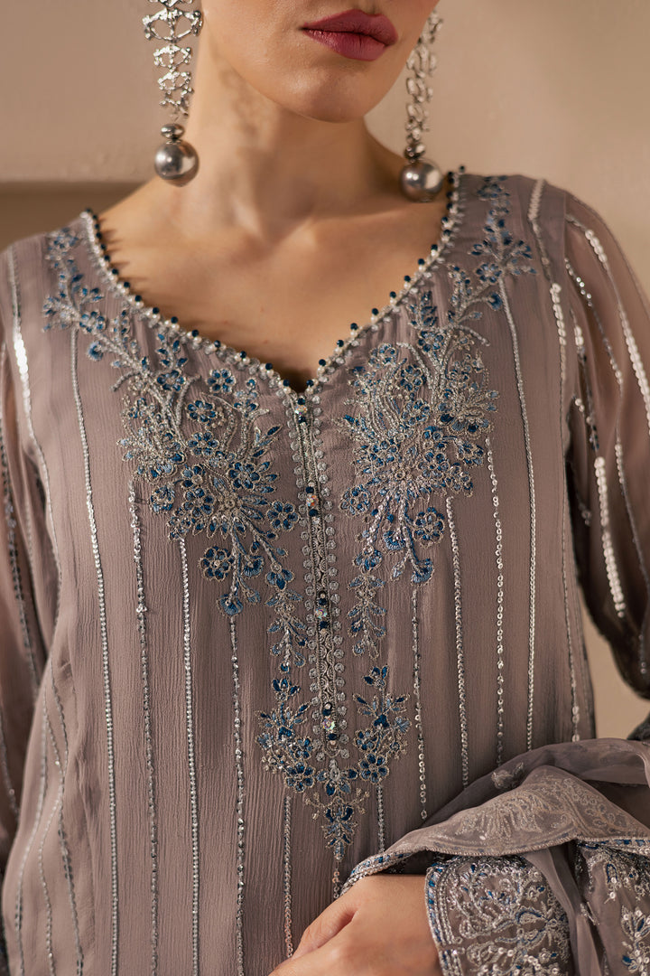 Saabiha 3Pc - Embroidered Luxe Pret BATIKLuxePRET2025  BATIK   XS / Steel Grey / Organza & Raw Silk-S / Steel Grey / Organza & Raw Silk-M / Steel Grey / Organza & Raw Silk-L / Steel Grey / Organza & Raw Silk-XL / Steel Grey / Organza & Raw Silk