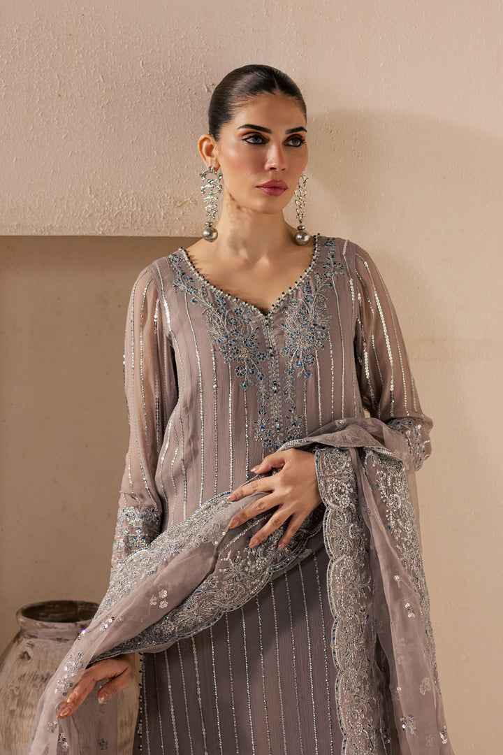 Saabiha 3Pc - Embroidered Luxe Pret BATIKLuxePRET2025  BATIK   XS / Steel Grey / Organza & Raw Silk-S / Steel Grey / Organza & Raw Silk-M / Steel Grey / Organza & Raw Silk-L / Steel Grey / Organza & Raw Silk-XL / Steel Grey / Organza & Raw Silk