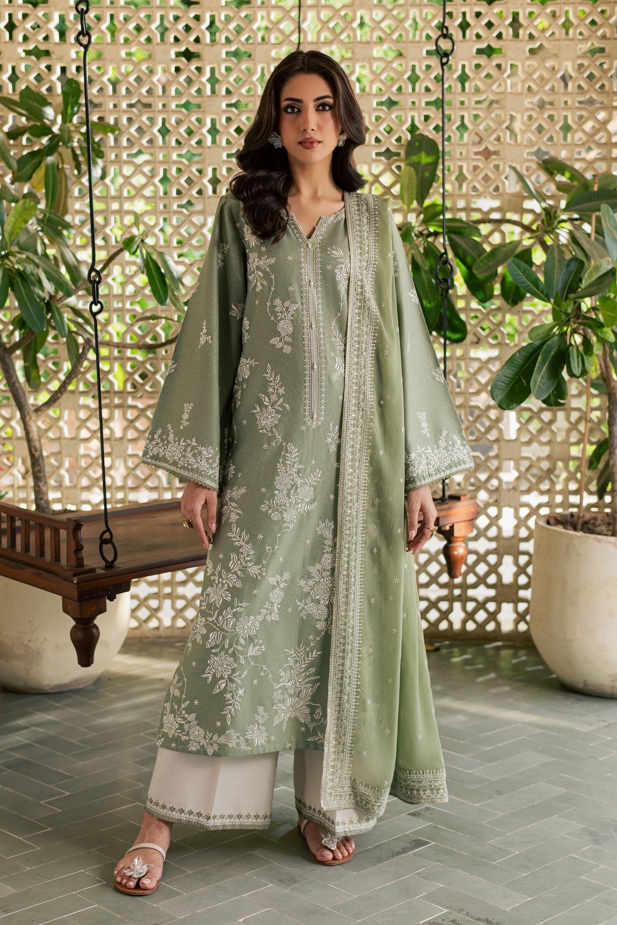 Sage Riha 3Pc - Embroidered Karandi Pret PRETKARANDI2026 BATIK XS / Sage Green / Karandi
