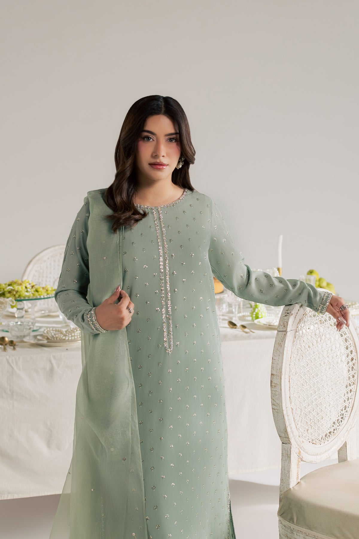 Sage Zaraa 3Pc - Festive Luxe Pret STUDIOLUXEAUG26 BATIK S / Pistachio / Zari Crinkle