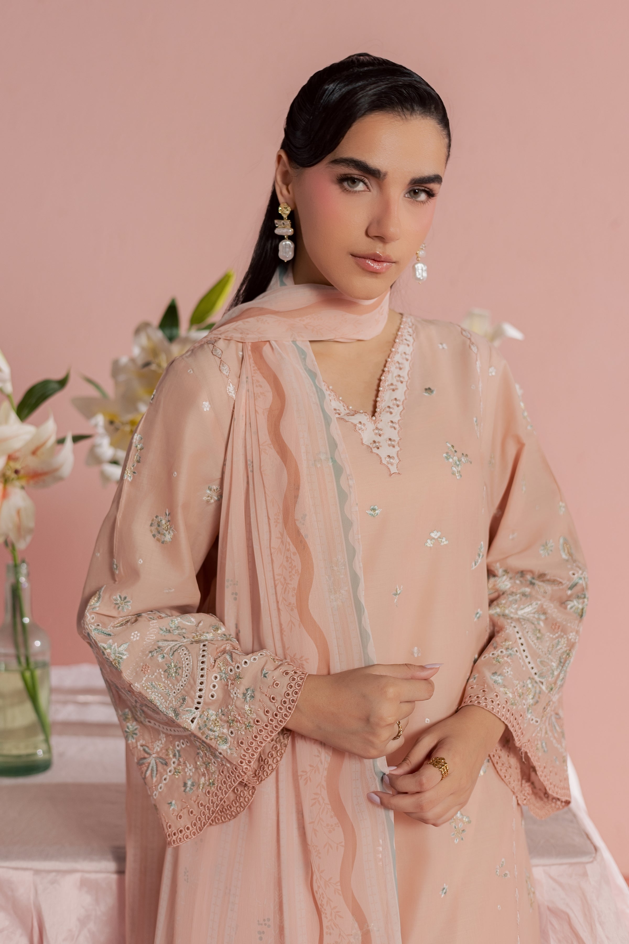 Saha 3Pc - Embroidered Lawn Dress BATIKSS26 BATIK XS / Cameo Rose / Pima Lawn-S / Cameo Rose / Pima Lawn-M / Cameo Rose / Pima Lawn-L / Cameo Rose / Pima Lawn-XL / Cameo Rose / Pima Lawn