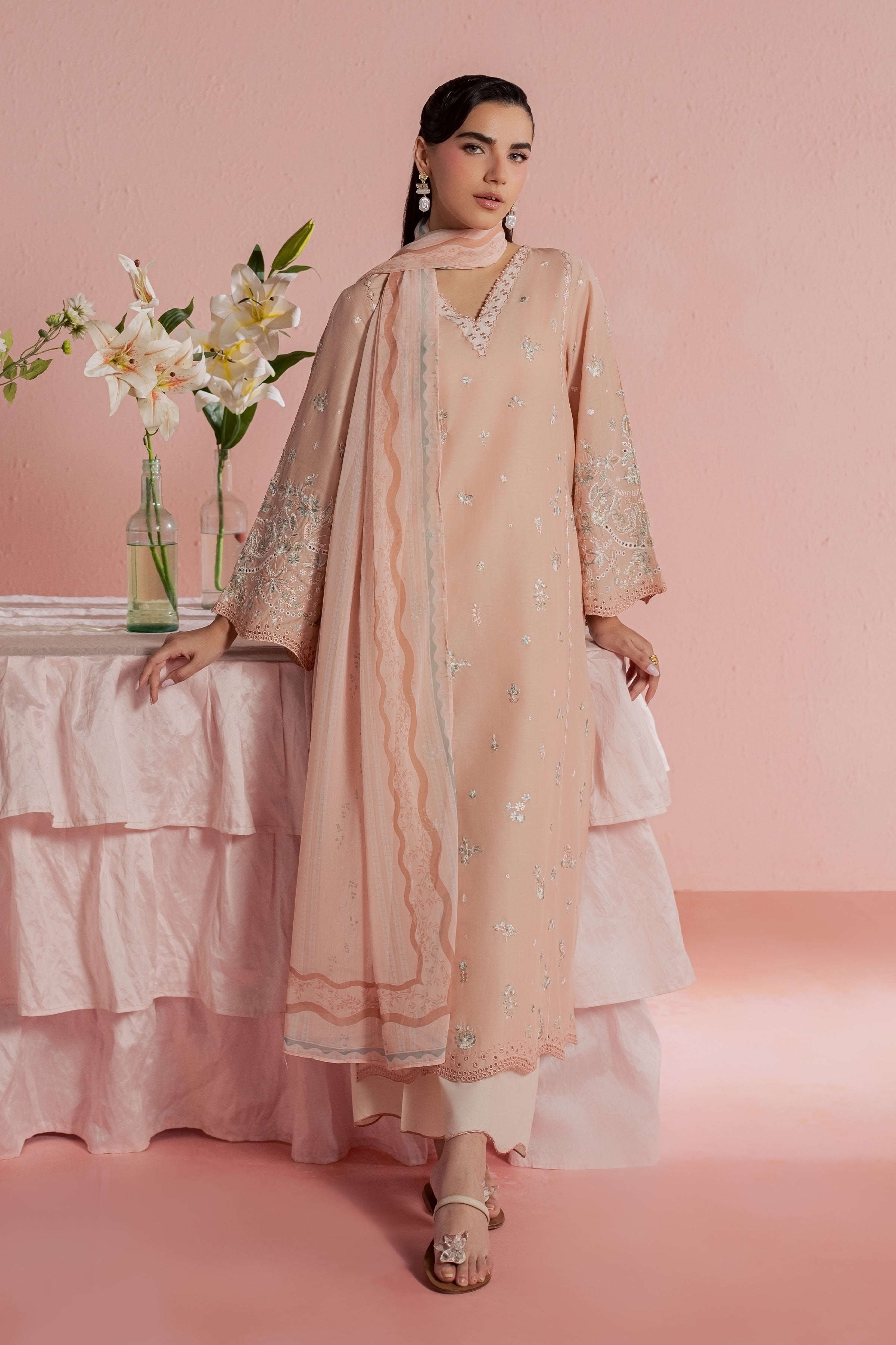 Saha 3Pc - Embroidered Lawn Dress BATIKSS26 BATIK XS / Cameo Rose / Pima Lawn-S / Cameo Rose / Pima Lawn-M / Cameo Rose / Pima Lawn-L / Cameo Rose / Pima Lawn-XL / Cameo Rose / Pima Lawn