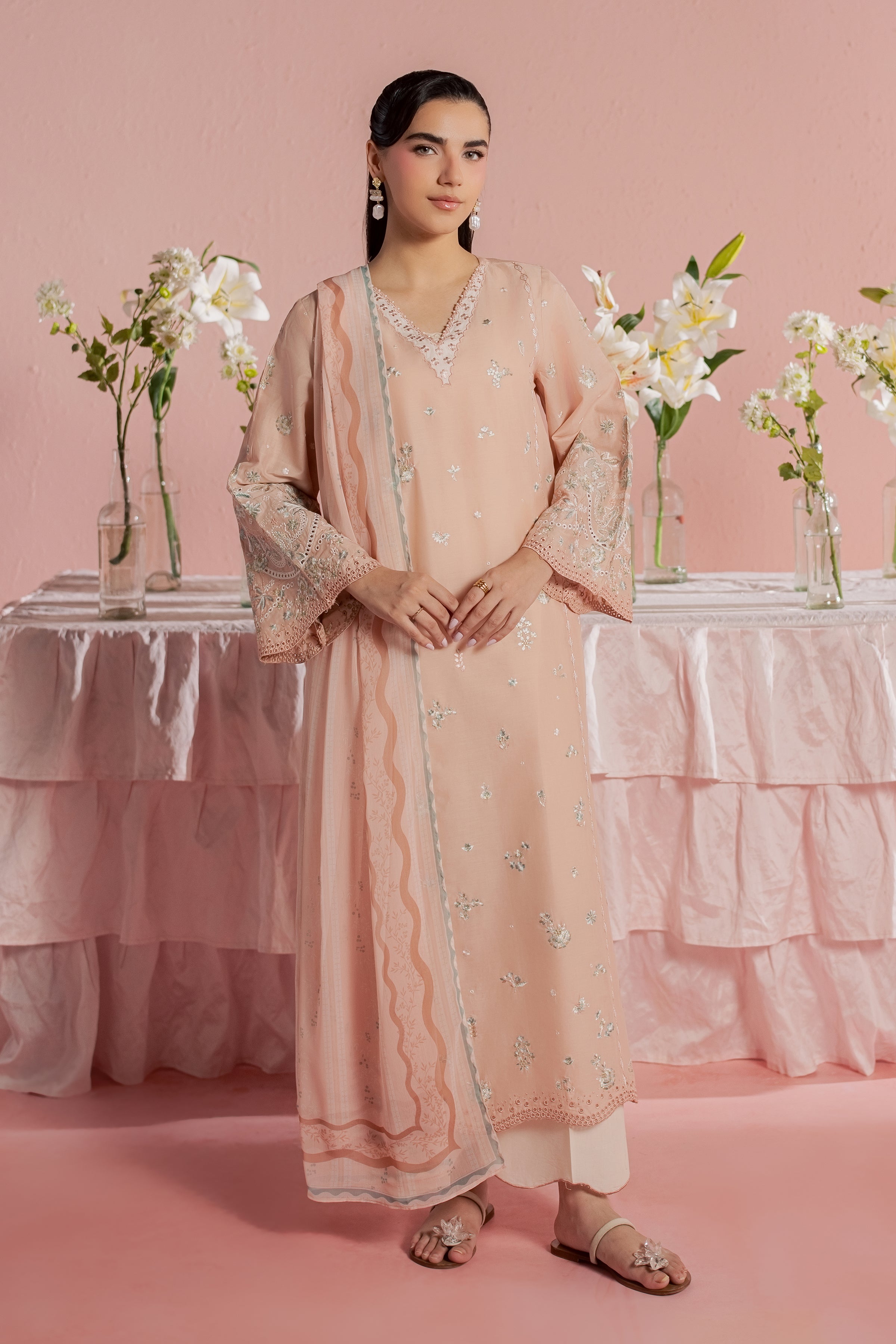 Saha 3Pc - Embroidered Lawn Dress BATIKSS26 BATIK XS / Cameo Rose / Pima Lawn-S / Cameo Rose / Pima Lawn-M / Cameo Rose / Pima Lawn-L / Cameo Rose / Pima Lawn-XL / Cameo Rose / Pima Lawn