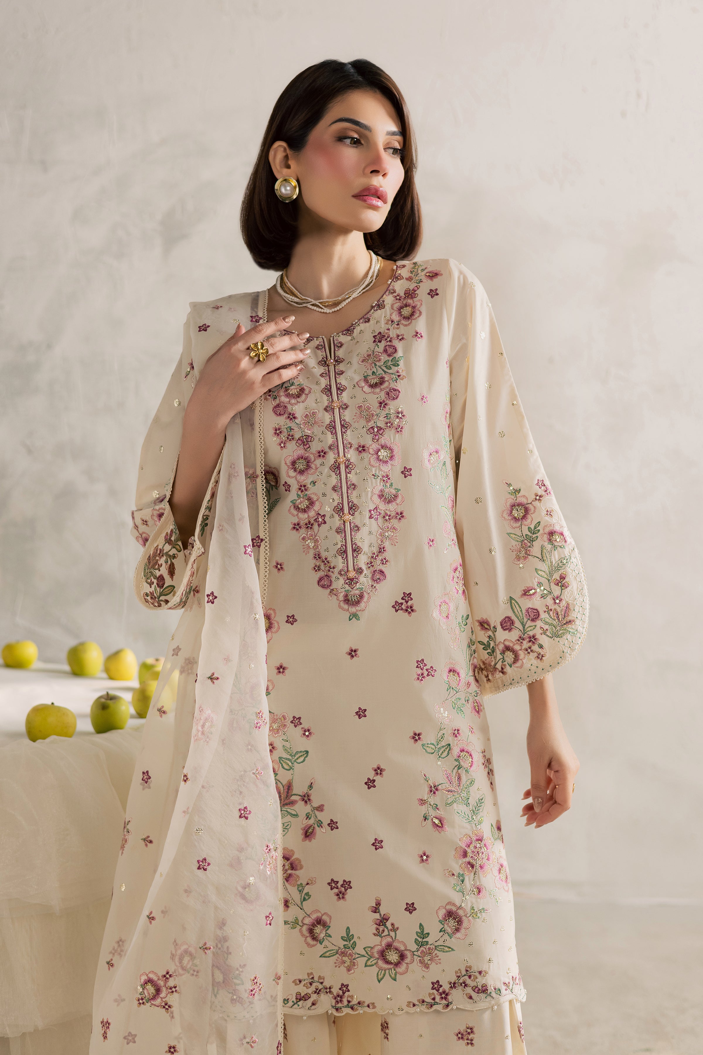 Samin 3Pc - Festive Embroidered Lawn BATIKEID2026 BATIK XS / Off White / Pima Lawn-S / Off White / Pima Lawn-M / Off White / Pima Lawn-L / Off White / Pima Lawn-XL / Off White / Pima Lawn
