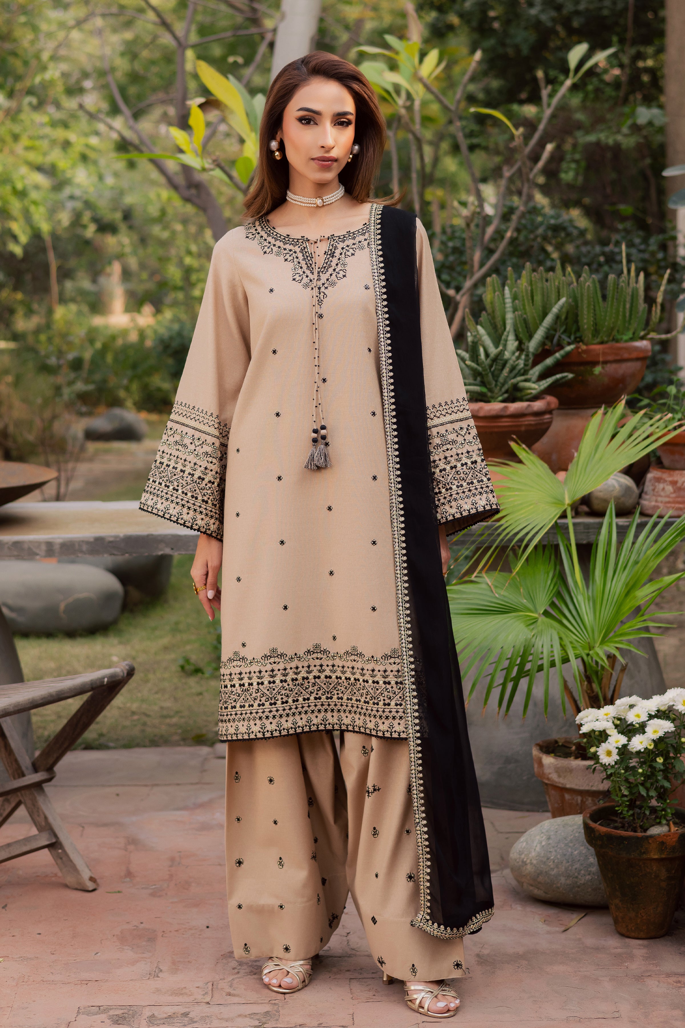 Sandstone 3Pc - Embroidered Festive Pret BATIK WINTER PRET 2025 BATIK XS / Beige / Cotton-S / Beige / Cotton-M / Beige / Cotton-L / Beige / Cotton-XL / Beige / Cotton