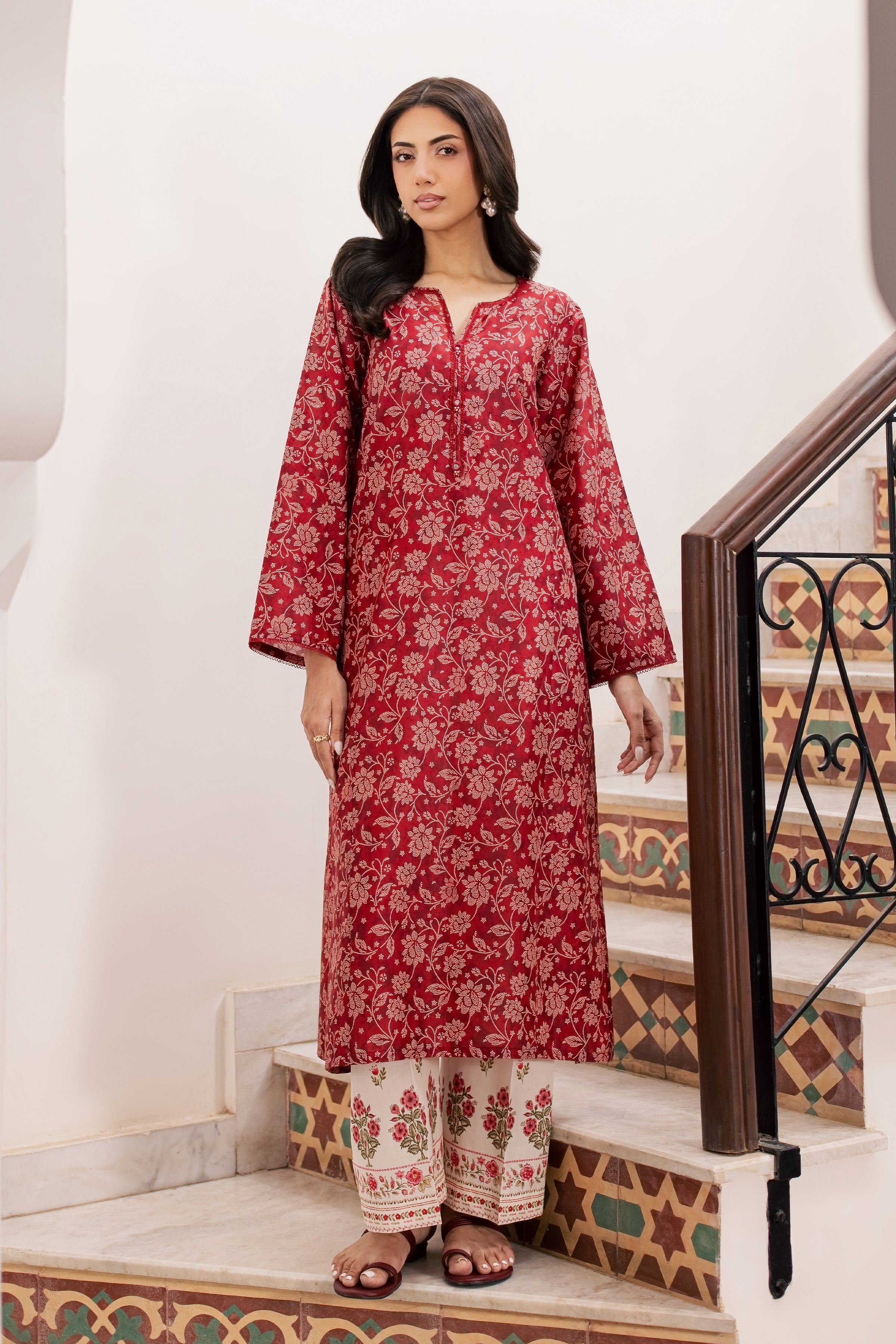 Scooby 2Pc - Printed Lawn Dress BATIKSS26 BATIK XS / Red / Lawn-S / Red / Lawn-M / Red / Lawn-L / Red / Lawn-XL / Red / Lawn
