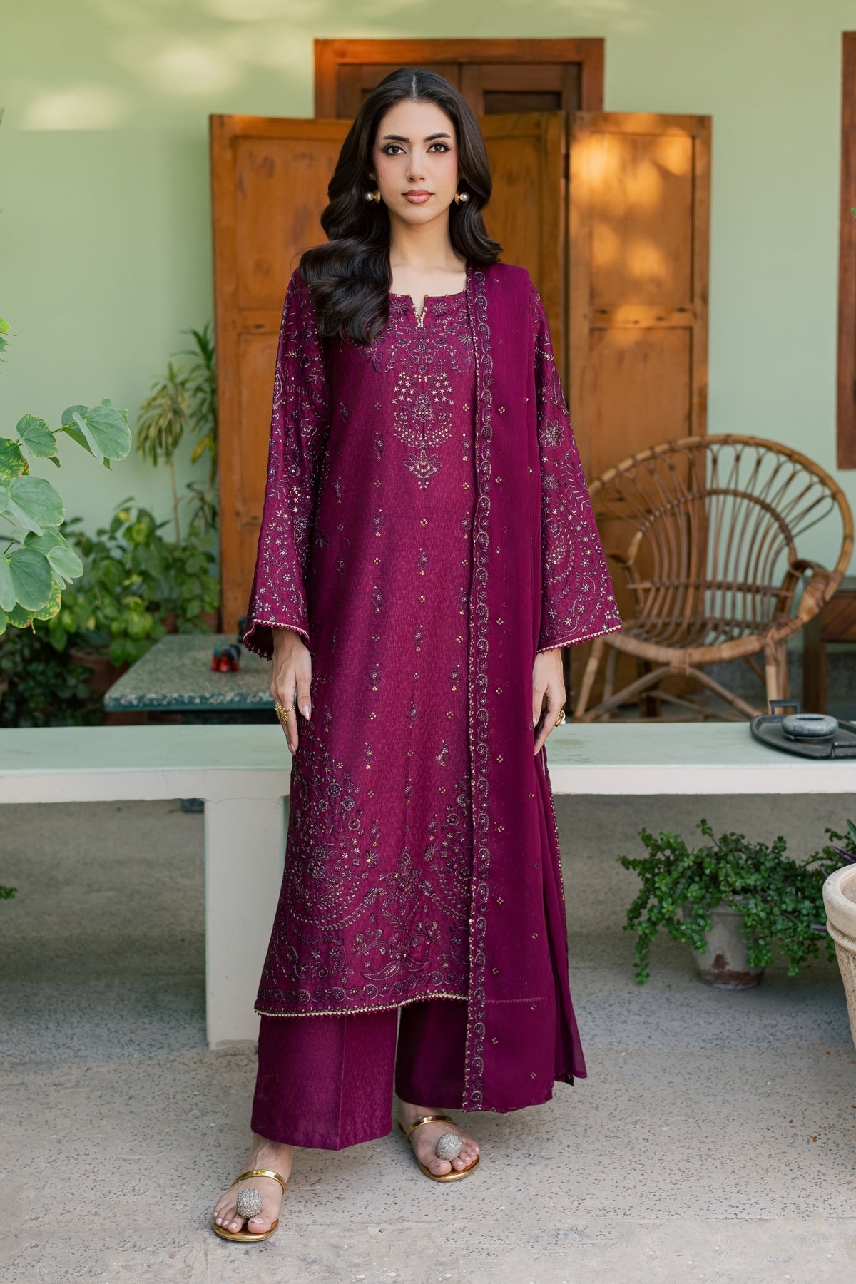 Scotland 3Pc - Embroidered Karandi Pret PRETKARANDI2026 BATIK XS / Old Mauve / Karandi