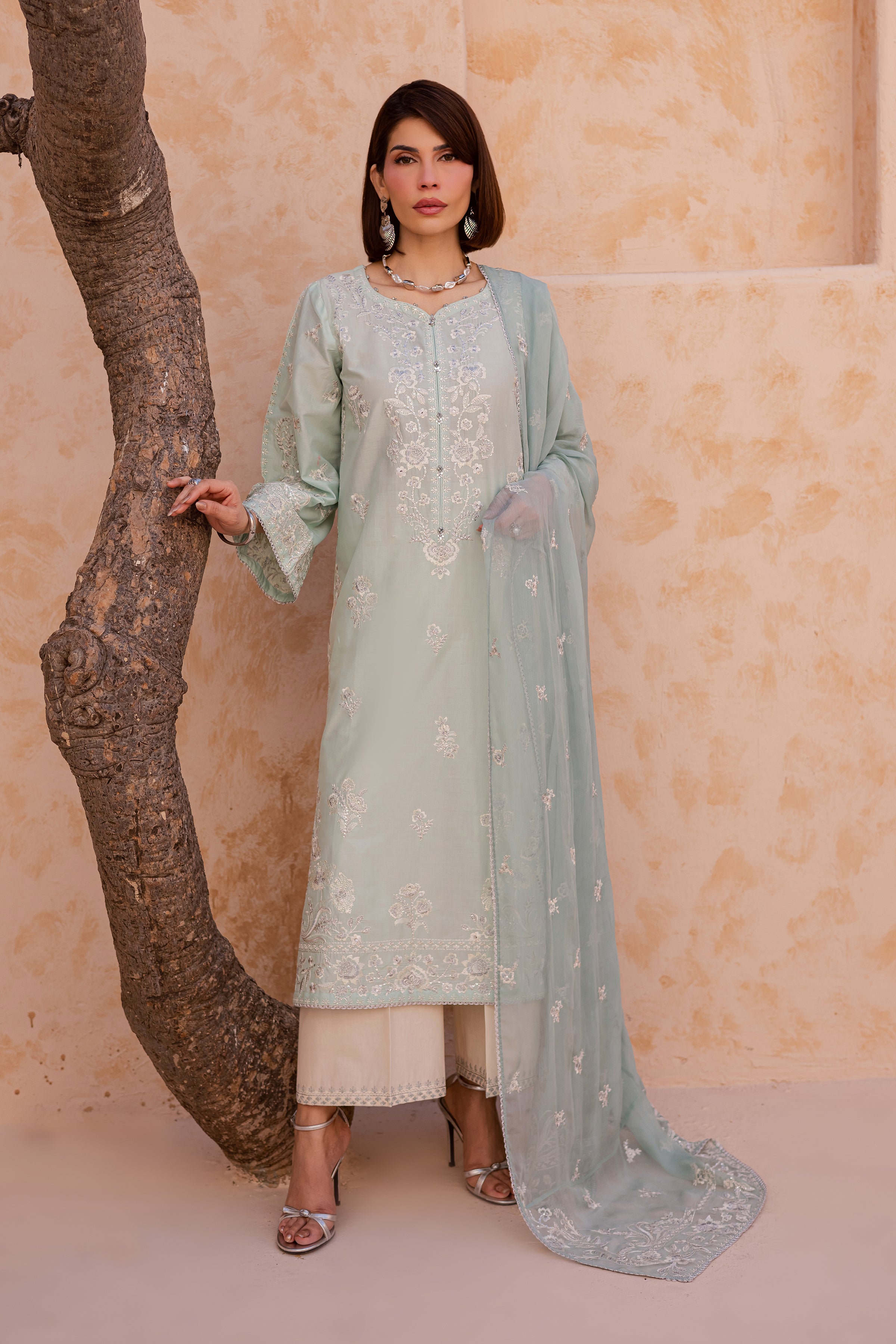 Sea Nahal 3Pc - Festive Embroidered Lawn BATIKEID2026 BATIK XS / Harbor Grey / Pima Lawn-S / Harbor Grey / Pima Lawn-M / Harbor Grey / Pima Lawn-L / Harbor Grey / Pima Lawn-XL / Harbor Grey / Pima Lawn