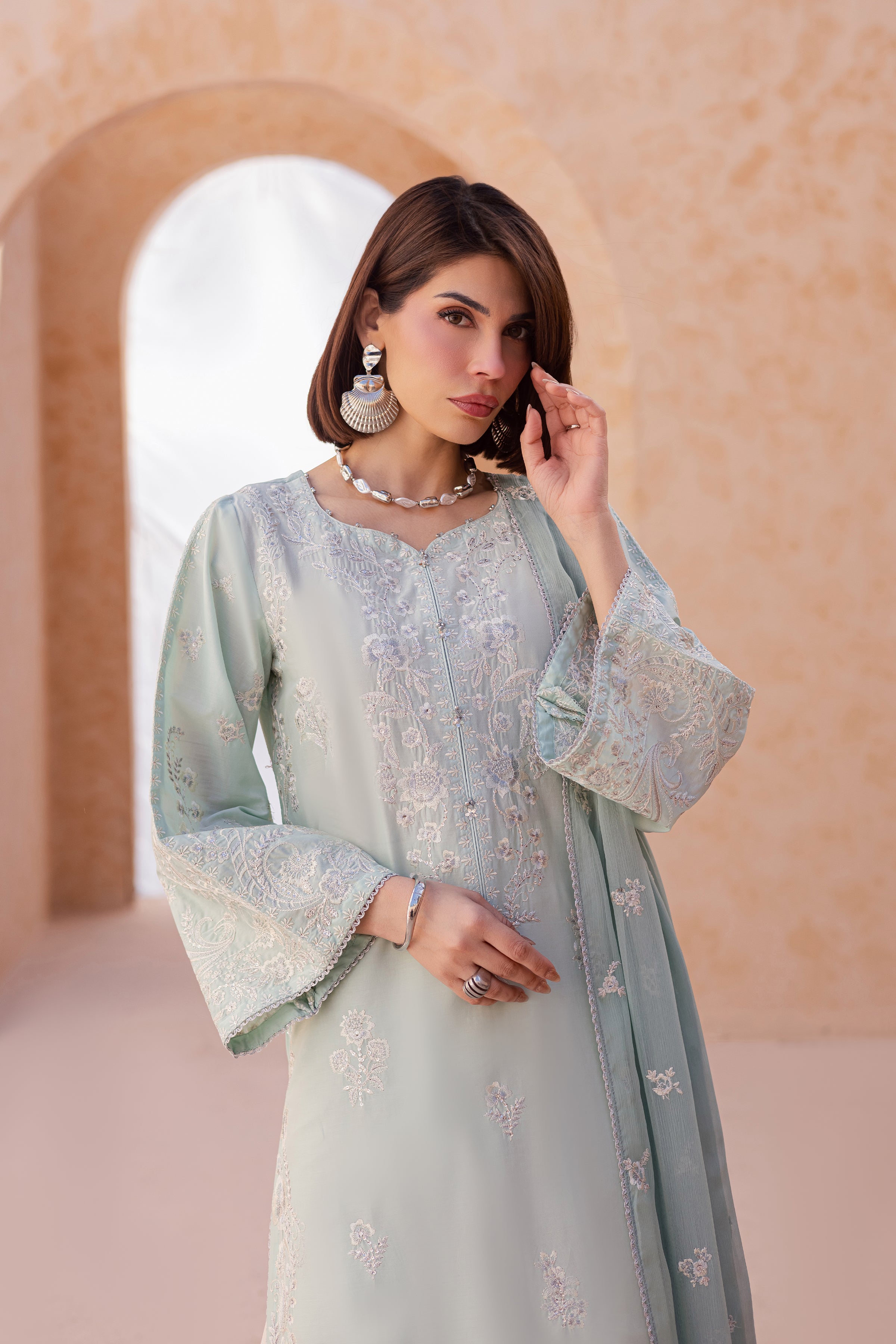 Sea Nahal 3Pc - Festive Embroidered Lawn BATIKEID2026 BATIK XS / Harbor Grey / Pima Lawn-S / Harbor Grey / Pima Lawn-M / Harbor Grey / Pima Lawn-L / Harbor Grey / Pima Lawn-XL / Harbor Grey / Pima Lawn