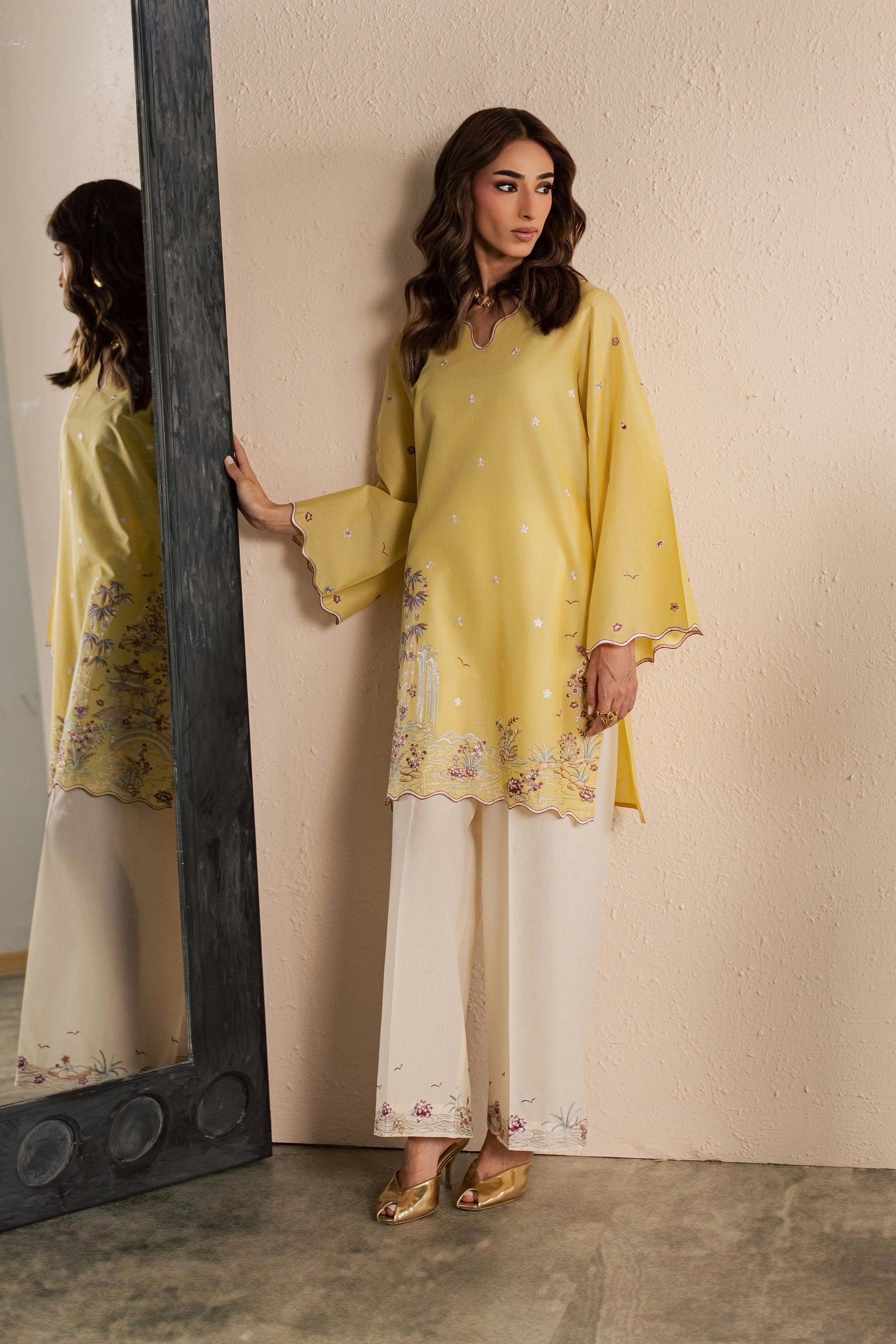 Second Spring 2Pc - Embroidered Lawn Dress EverydayEdit26 BATIK XS / Ochre / Pima Lawn-S / Ochre / Pima Lawn-M / Ochre / Pima Lawn-L / Ochre / Pima Lawn-XL / Ochre / Pima Lawn