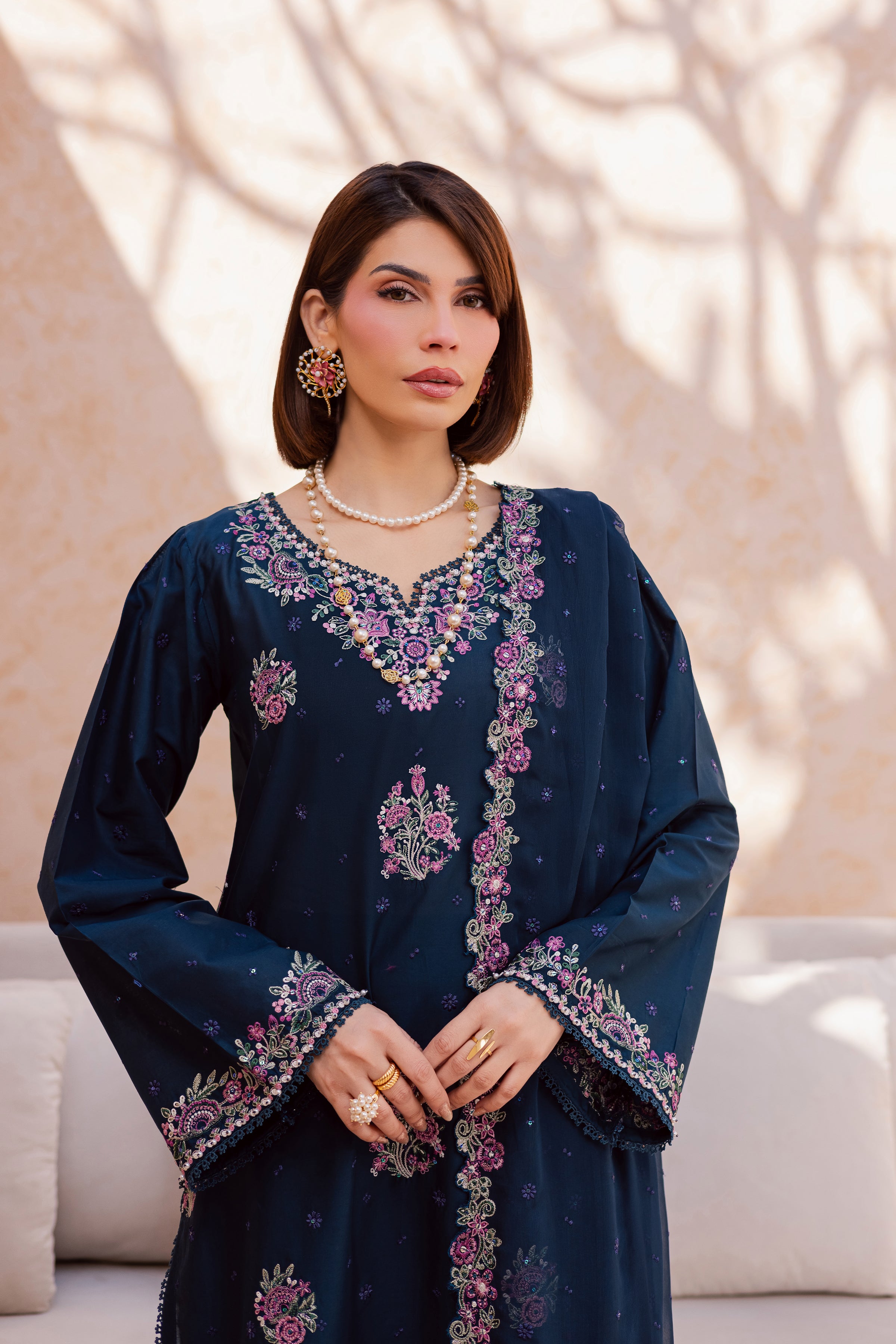 Serelis 3Pc - Festive Embroidered Lawn BATIKEID2026 BATIK XS / Ocean Blue / Pima Lawn-S / Ocean Blue / Pima Lawn-M / Ocean Blue / Pima Lawn-L / Ocean Blue / Pima Lawn-XL / Ocean Blue / Pima Lawn
