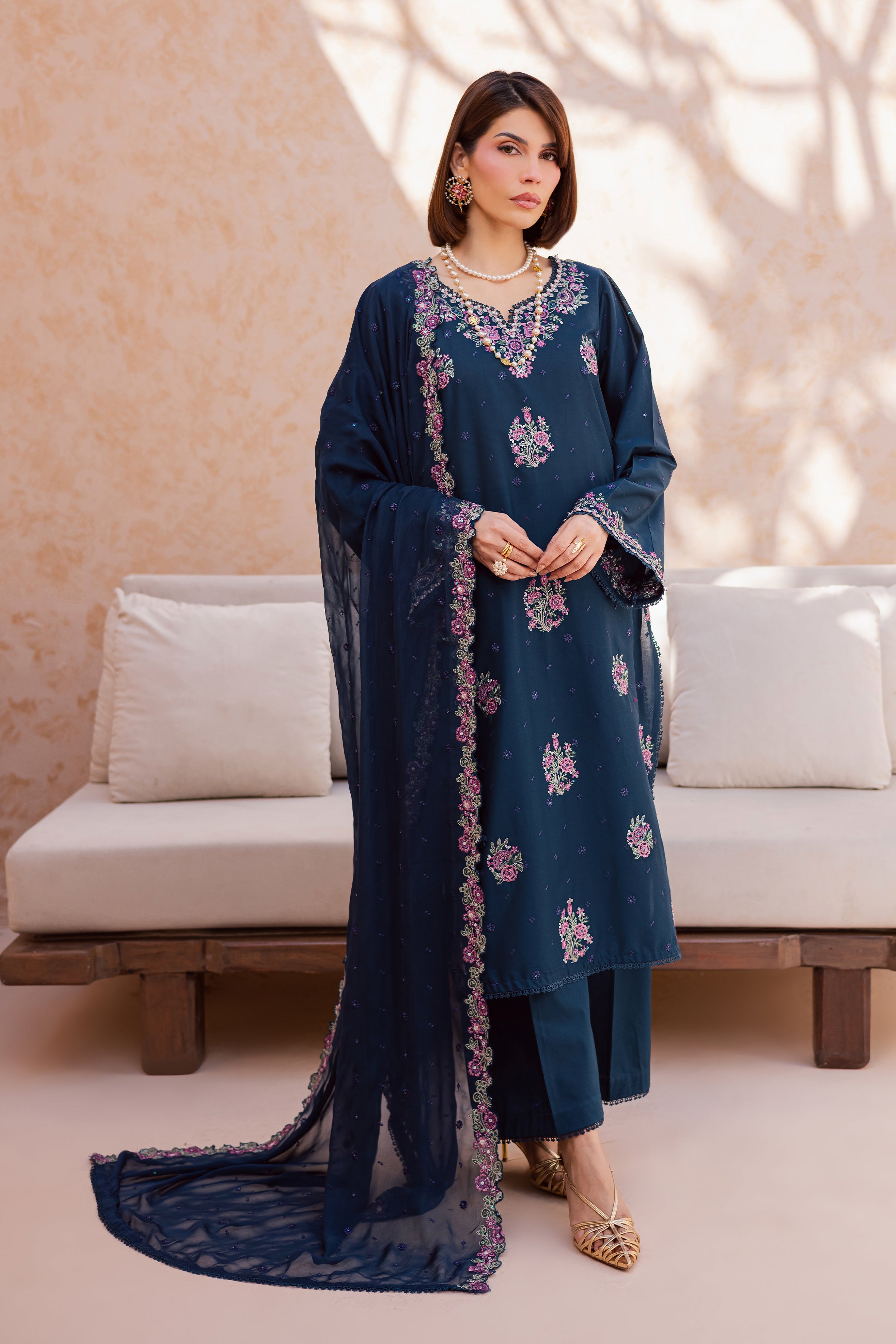 Serelis 3Pc - Festive Embroidered Lawn BATIKEID2026 BATIK XS / Ocean Blue / Pima Lawn-S / Ocean Blue / Pima Lawn-M / Ocean Blue / Pima Lawn-L / Ocean Blue / Pima Lawn-XL / Ocean Blue / Pima Lawn