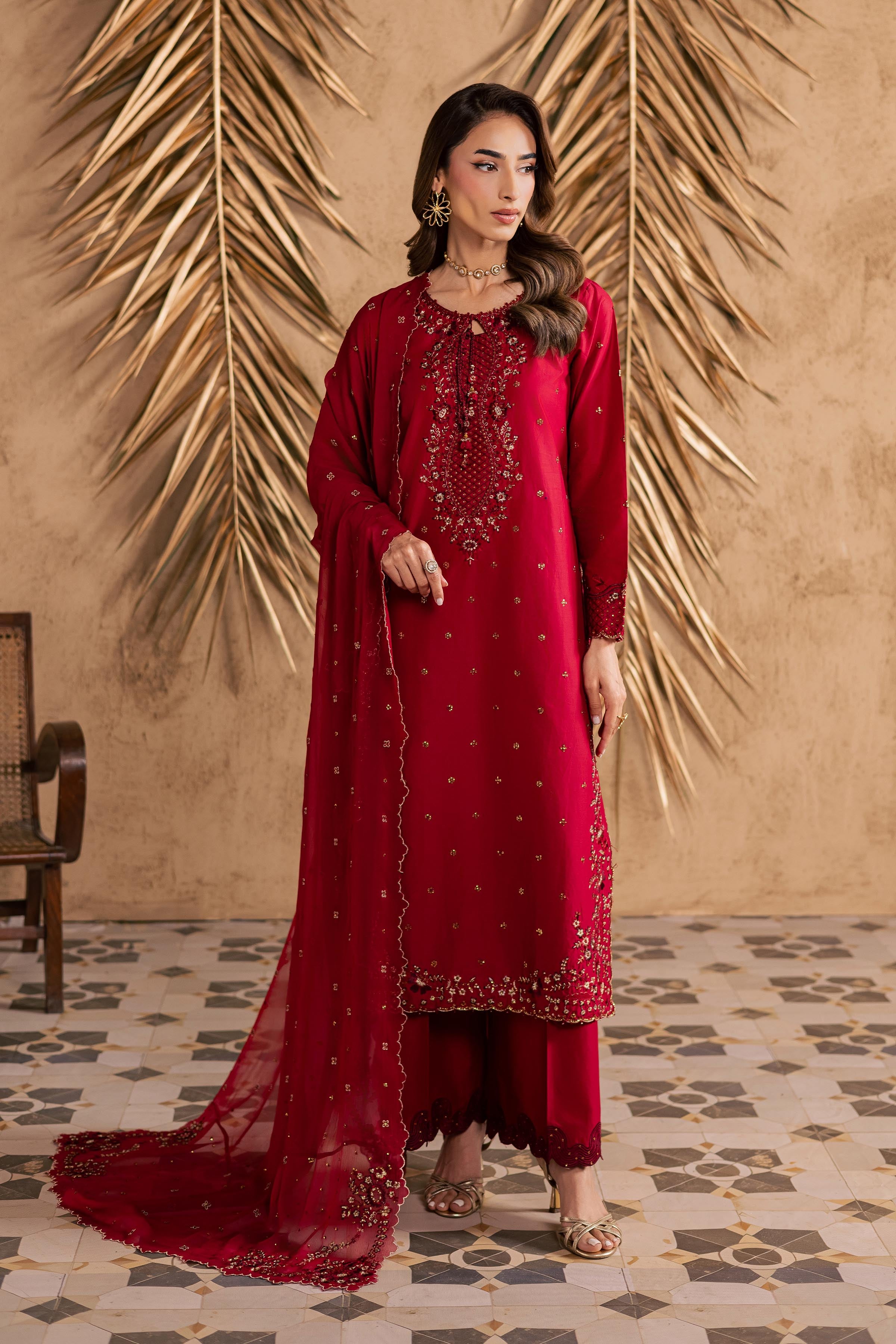 Shaili 3Pc - Embroidered Festive Pret BATIKSS26 BATIK XS / Red / Giza-S / Red / Giza-M / Red / Giza-L / Red / Giza-XL / Red / Giza