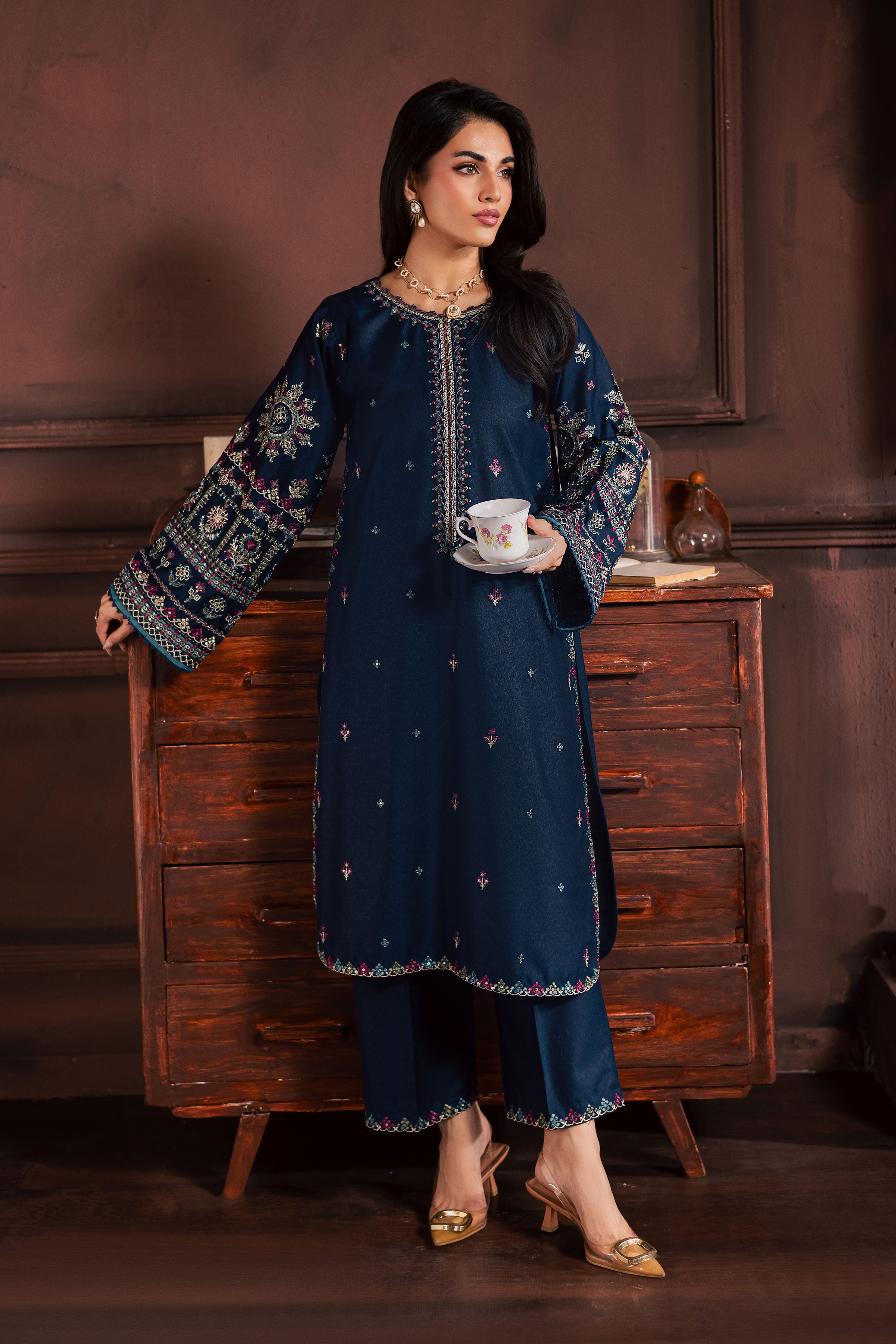 Shajjar 2Pc - Embroidered Karandi Dress BATIK WINTER PRET 2025 BATIK XS / Navy Blue / Karandi-S / Navy Blue / Karandi-M / Navy Blue / Karandi-L / Navy Blue / Karandi-XL / Navy Blue / Karandi