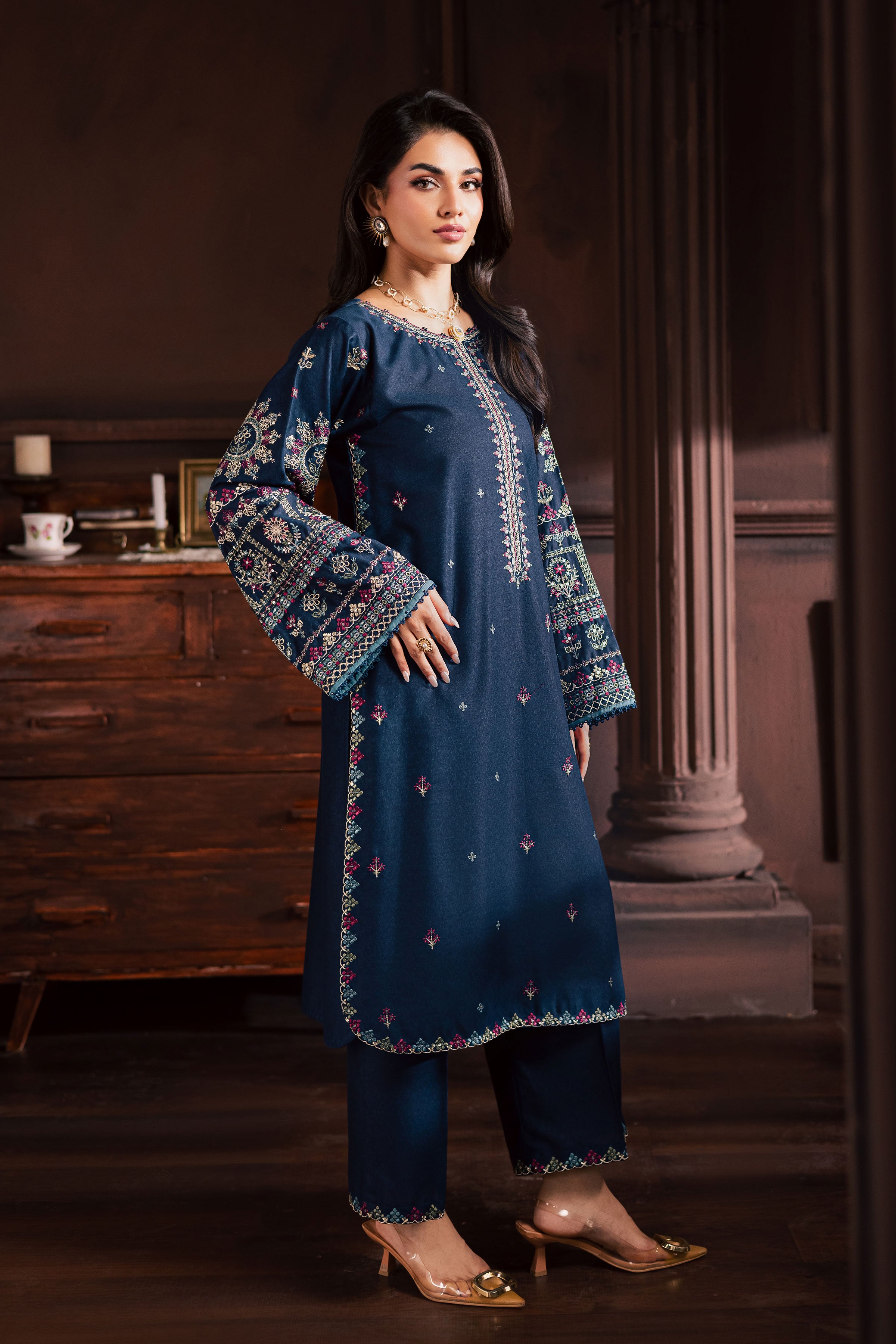 Shajjar 2Pc - Embroidered Karandi Dress BATIK WINTER PRET 2025 BATIK XS / Navy Blue / Karandi-S / Navy Blue / Karandi-M / Navy Blue / Karandi-L / Navy Blue / Karandi-XL / Navy Blue / Karandi