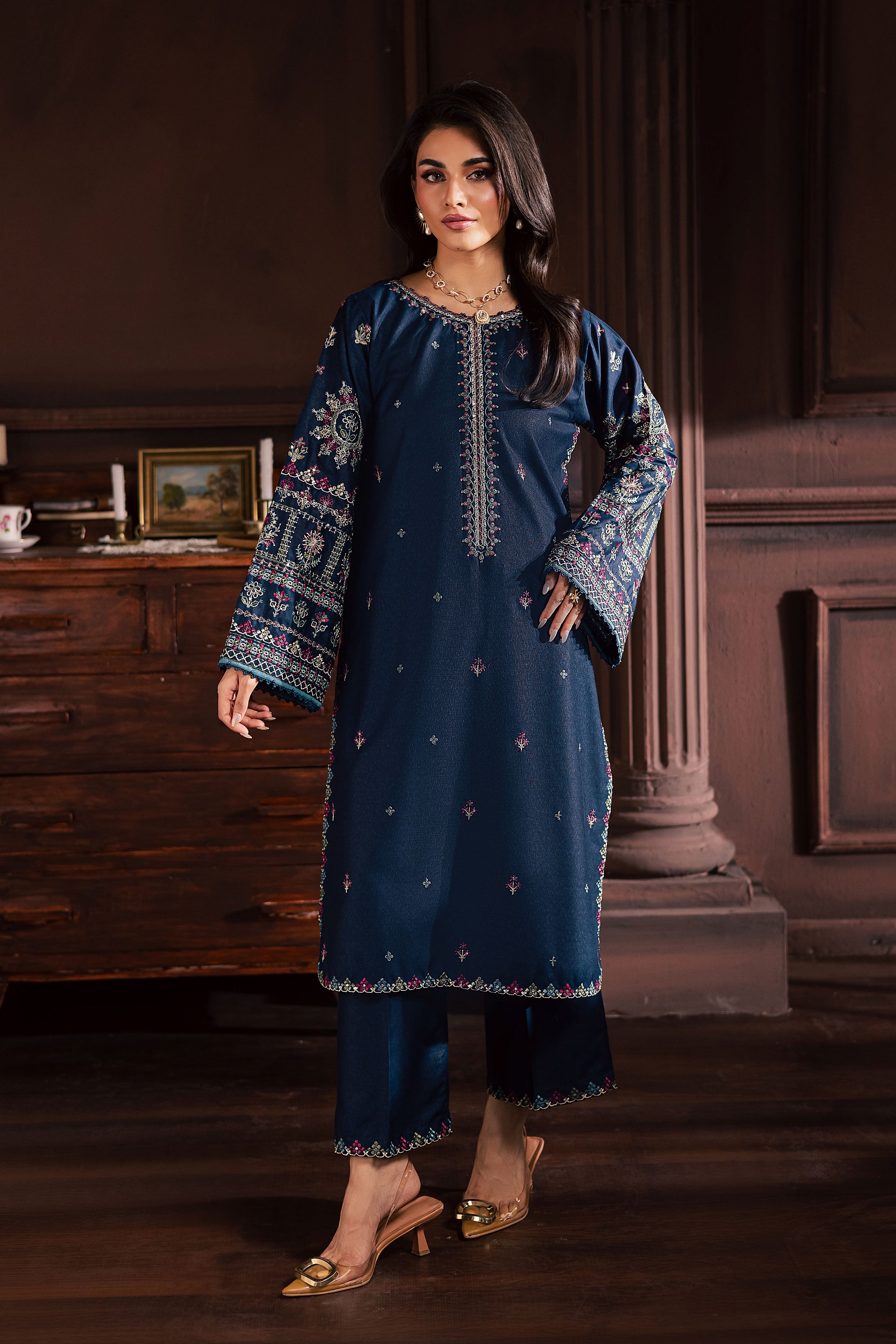 Shajjar 2Pc - Embroidered Karandi Dress BATIK WINTER PRET 2025 BATIK XS / Navy Blue / Karandi-S / Navy Blue / Karandi-M / Navy Blue / Karandi-L / Navy Blue / Karandi-XL / Navy Blue / Karandi