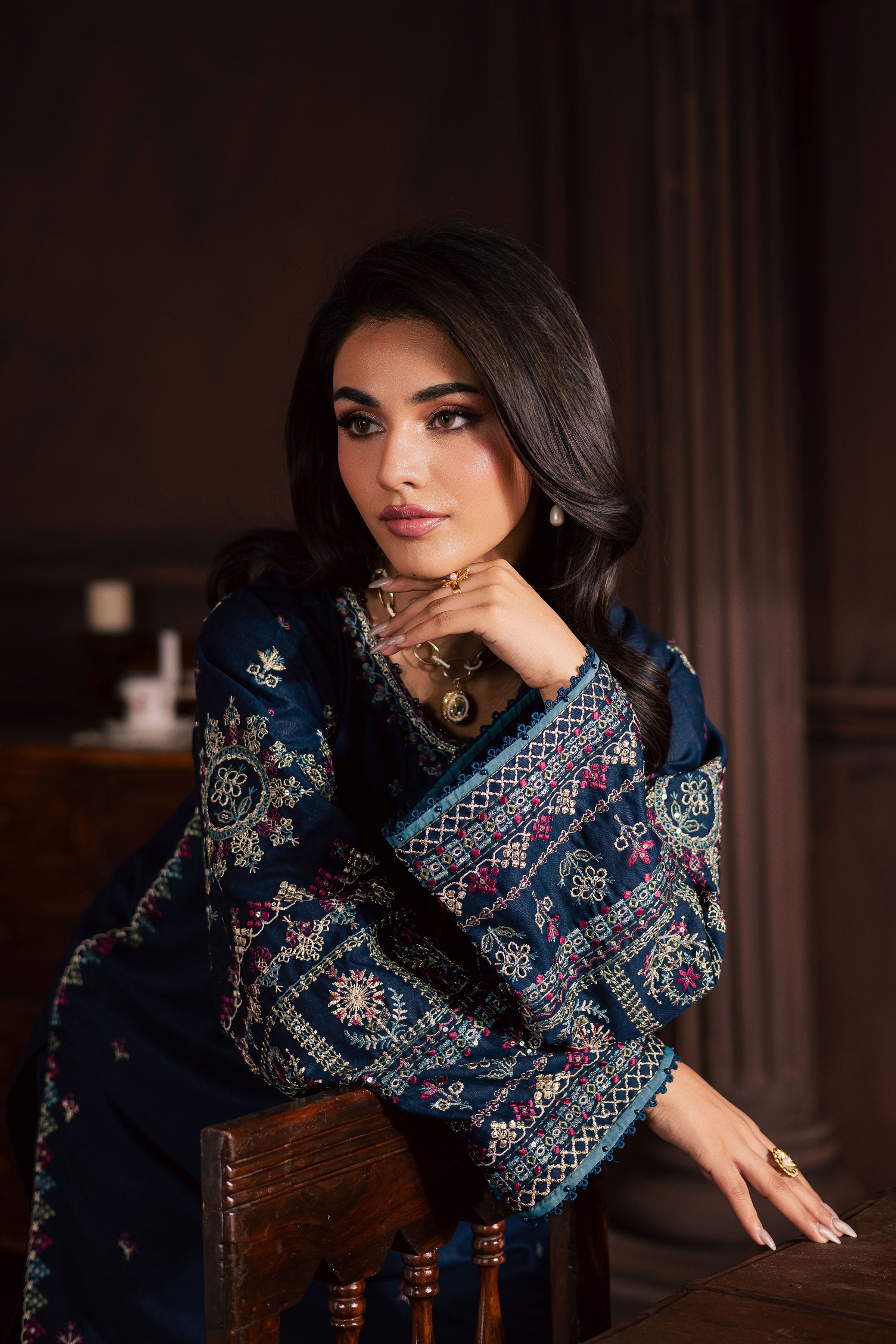 Shajjar 2Pc - Embroidered Karandi Dress BATIK WINTER PRET 2025 BATIK XS / Navy Blue / Karandi-S / Navy Blue / Karandi-M / Navy Blue / Karandi-L / Navy Blue / Karandi-XL / Navy Blue / Karandi