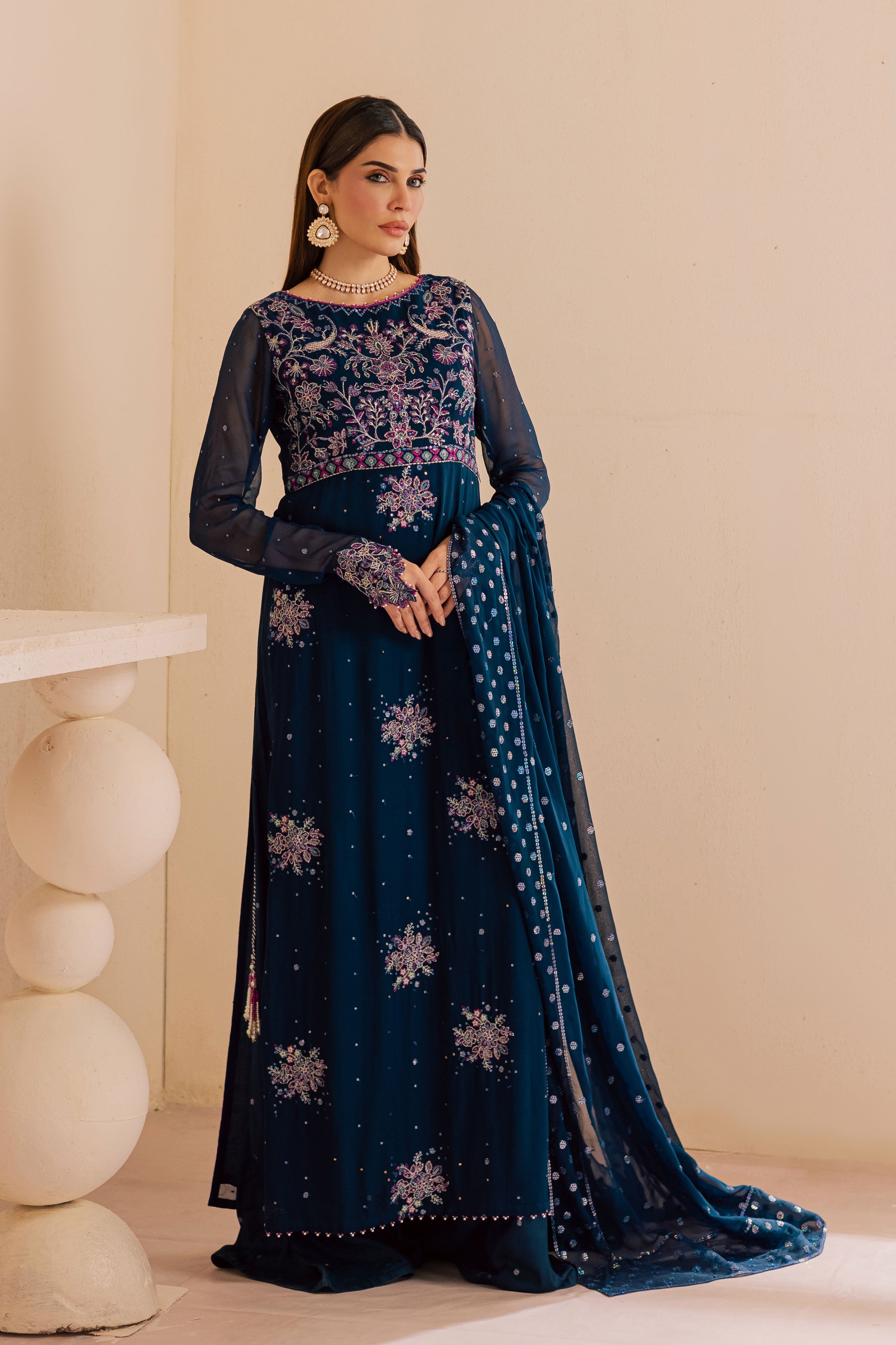 Sham e Falak 3Pc - Embroidered Luxe Pret BATIKLuxePRET2025 BATIK XS / Midnight Blue / Crinkle & Raw Silk-S / Midnight Blue / Crinkle & Raw Silk-M / Midnight Blue / Crinkle & Raw Silk-L / Midnight Blue / Crinkle & Raw Silk-XL / Midnight Blue / Crinkle & Raw Silk