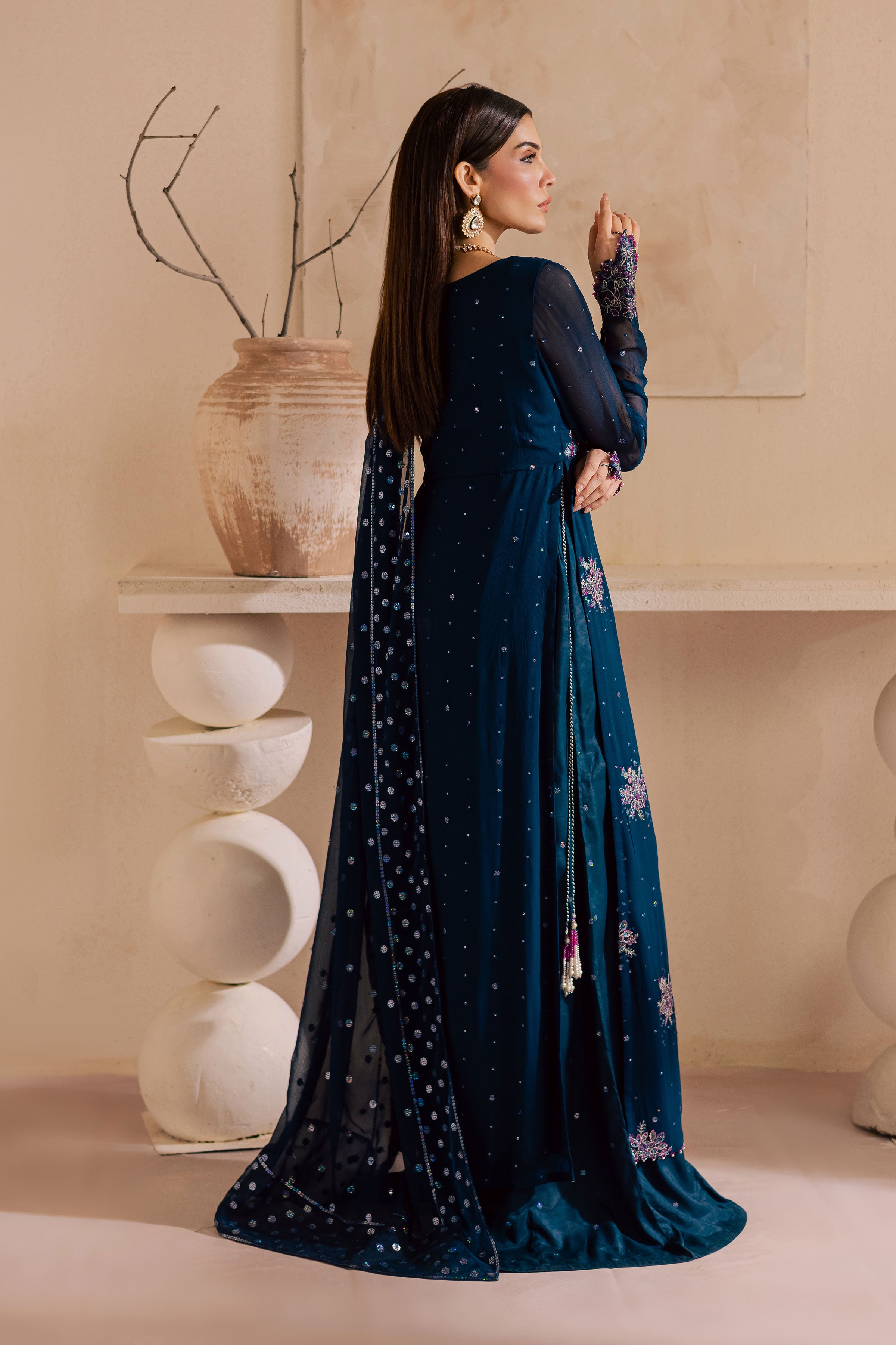 Sham e Falak 3Pc - Embroidered Luxe Pret BATIKLuxePRET2025 BATIK XS / Midnight Blue / Crinkle & Raw Silk-S / Midnight Blue / Crinkle & Raw Silk-M / Midnight Blue / Crinkle & Raw Silk-L / Midnight Blue / Crinkle & Raw Silk-XL / Midnight Blue / Crinkle & Raw Silk