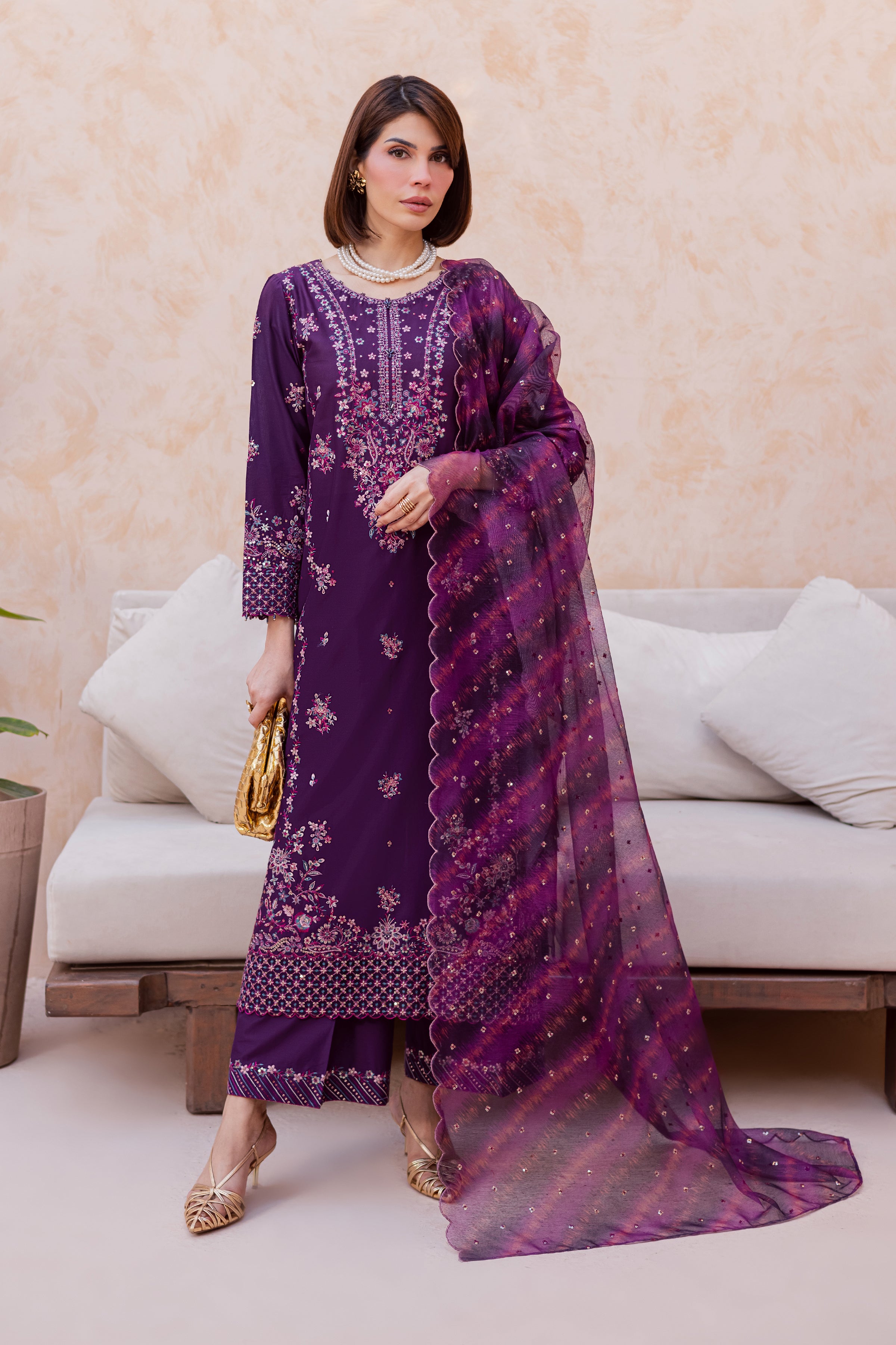Shimmer 3Pc - Festive Embroidered Lawn BATIKEID2026 BATIK XS / Purple / Pima Lawn-S / Purple / Pima Lawn-M / Purple / Pima Lawn-L / Purple / Pima Lawn-XL / Purple / Pima Lawn