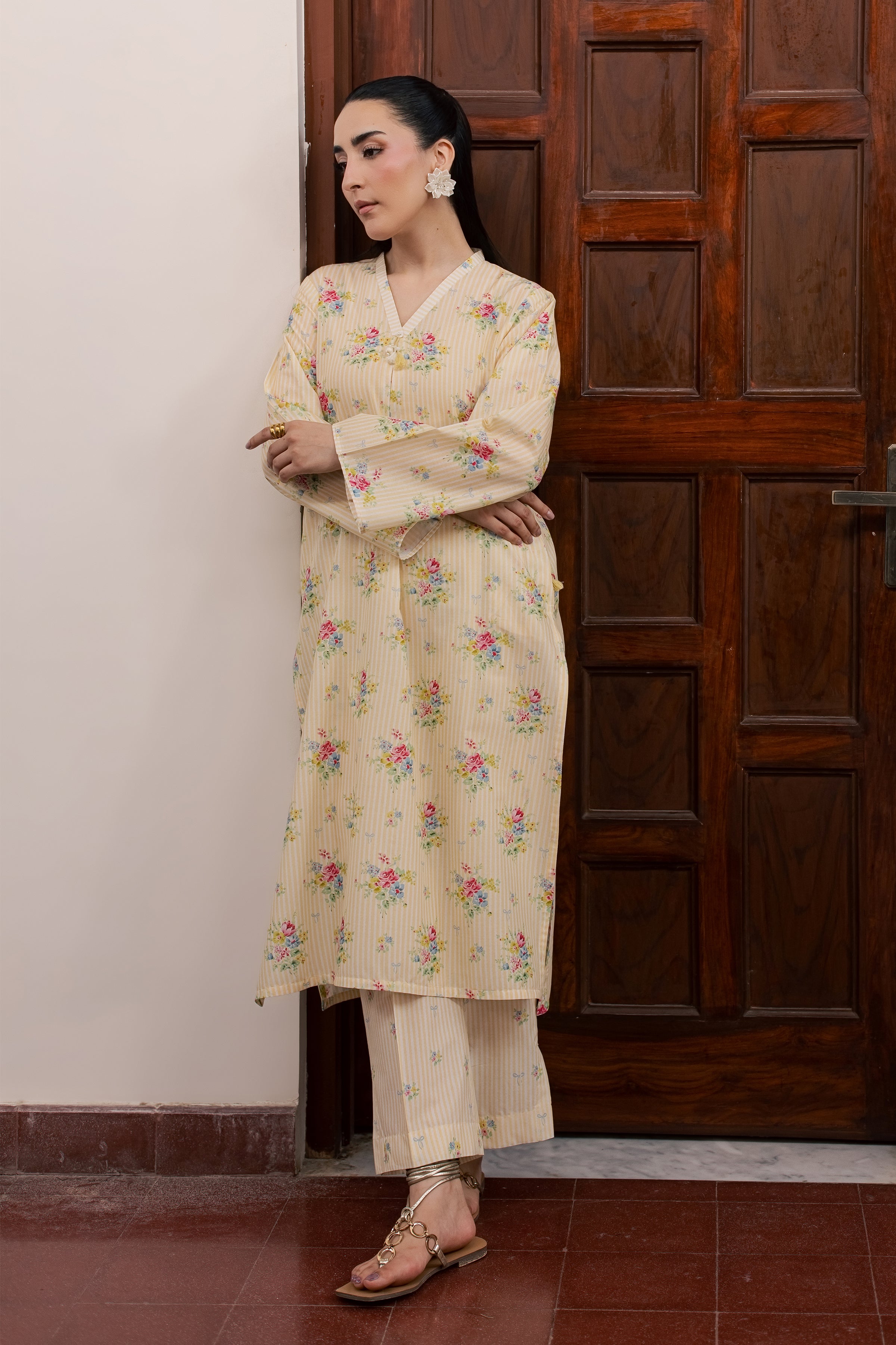Sid 2Pc - Printed Lawn Dress BATIKSS26 BATIK XS / Yellow / Lawn-S / Yellow / Lawn-M / Yellow / Lawn-L / Yellow / Lawn-XL / Yellow / Lawn