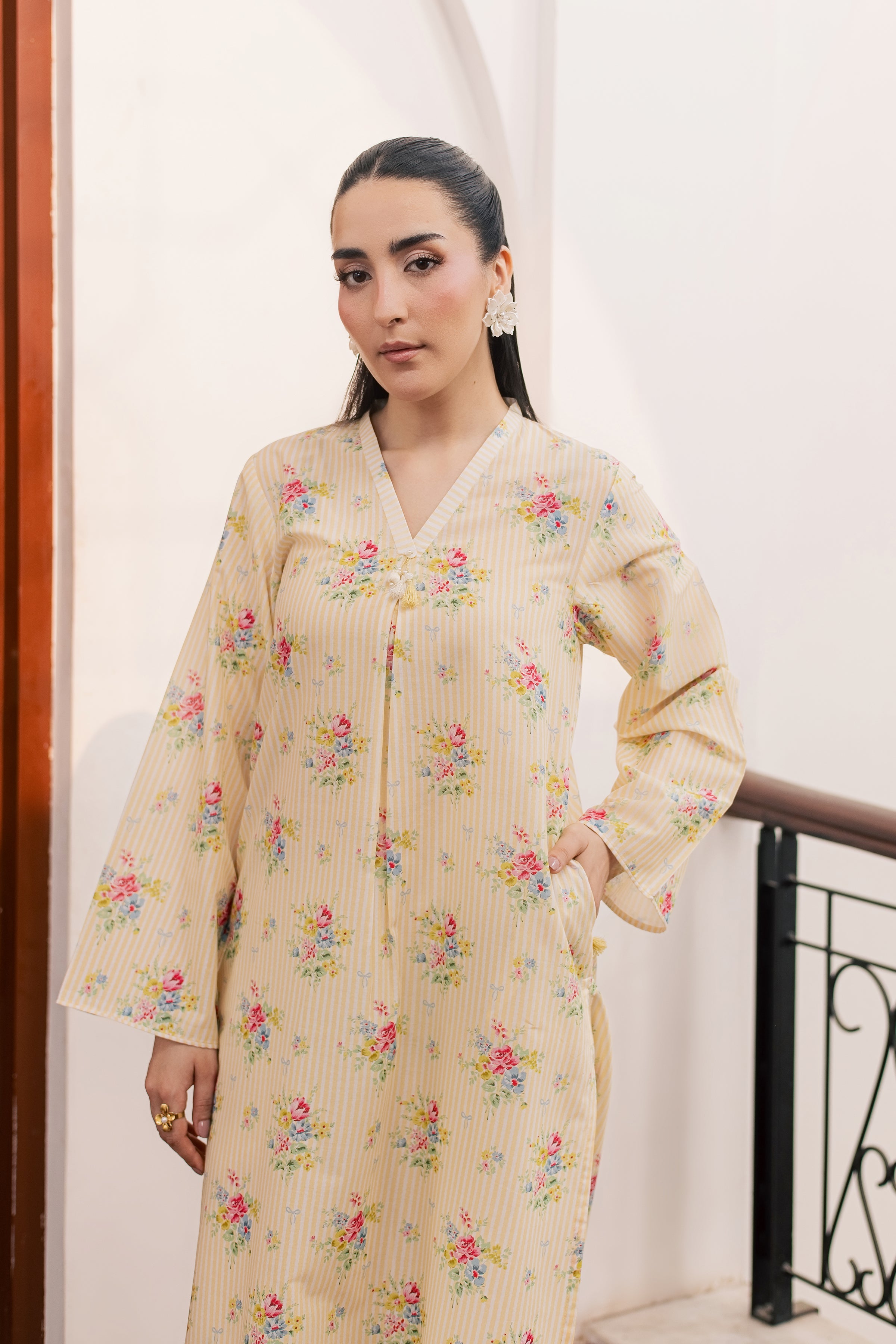 Sid 2Pc - Printed Lawn Dress BATIKSS26 BATIK XS / Yellow / Lawn-S / Yellow / Lawn-M / Yellow / Lawn-L / Yellow / Lawn-XL / Yellow / Lawn