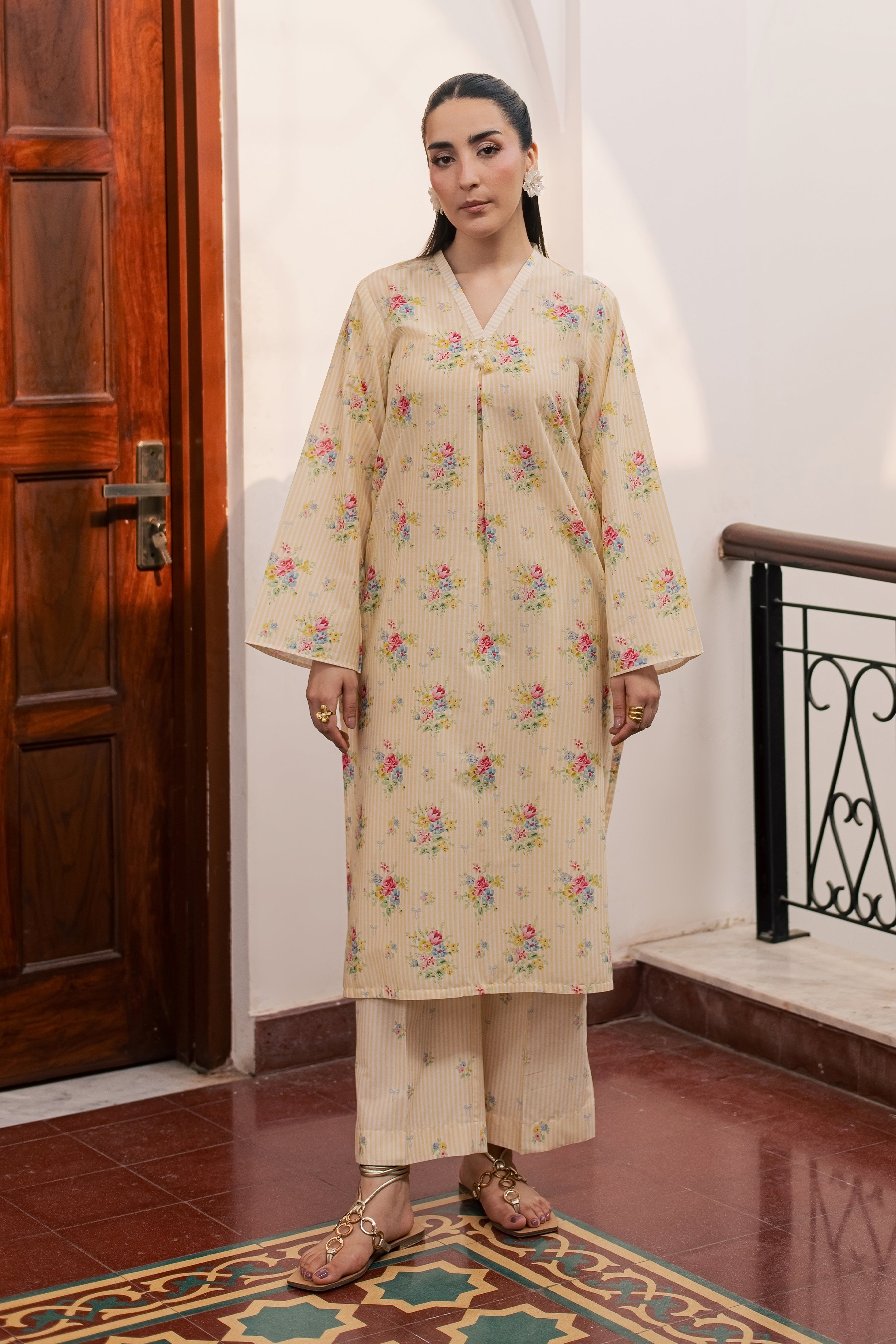 Sid 2Pc - Printed Lawn Dress BATIKSS26 BATIK XS / Yellow / Lawn-S / Yellow / Lawn-M / Yellow / Lawn-L / Yellow / Lawn-XL / Yellow / Lawn