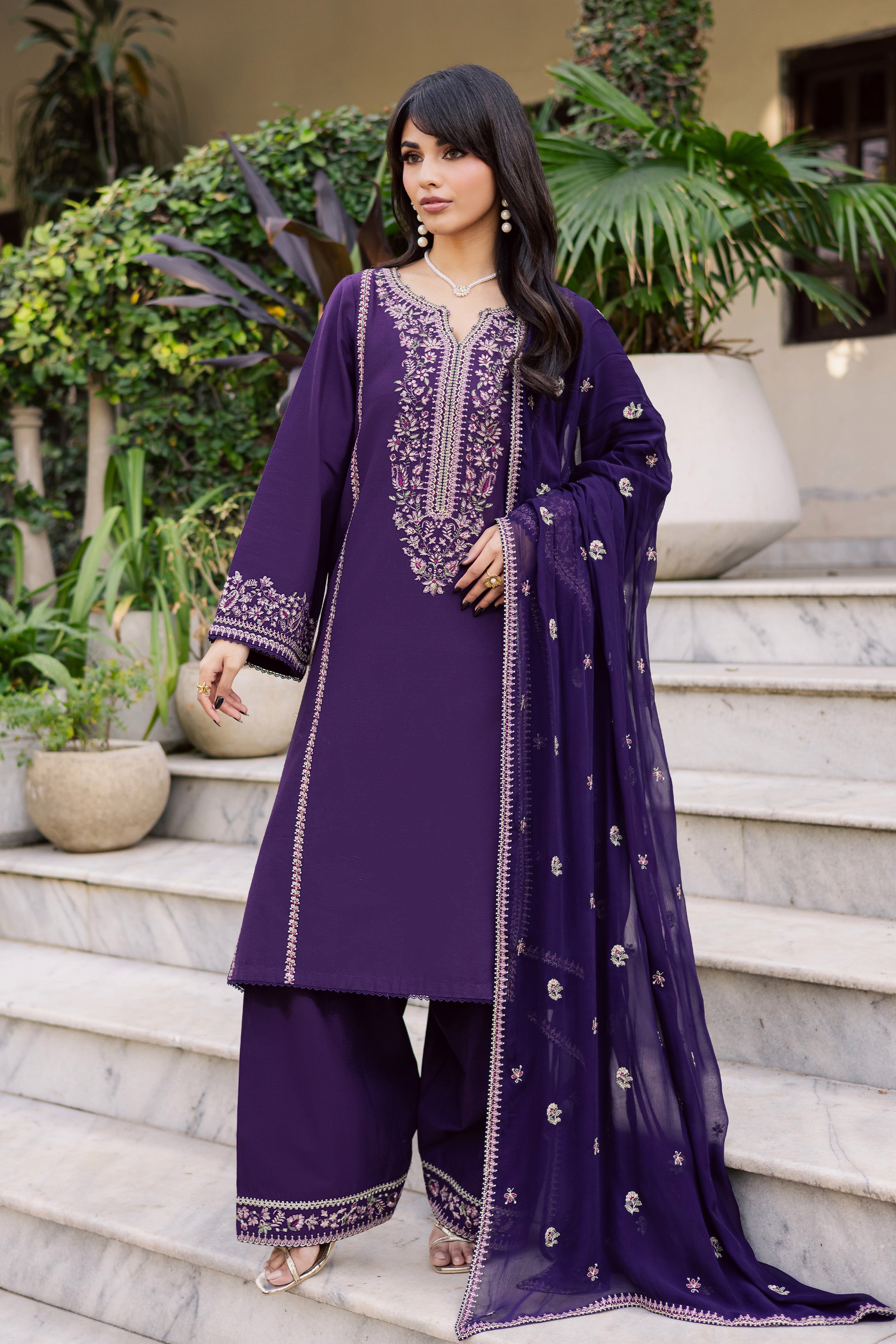 Sigal 3Pc - Embroidered Khaddar Dress BATIK WINTER PRET 2025 BATIK XS / Purple / Khaddar-S / Purple / Khaddar-M / Purple / Khaddar-L / Purple / Khaddar-XL / Purple / Khaddar