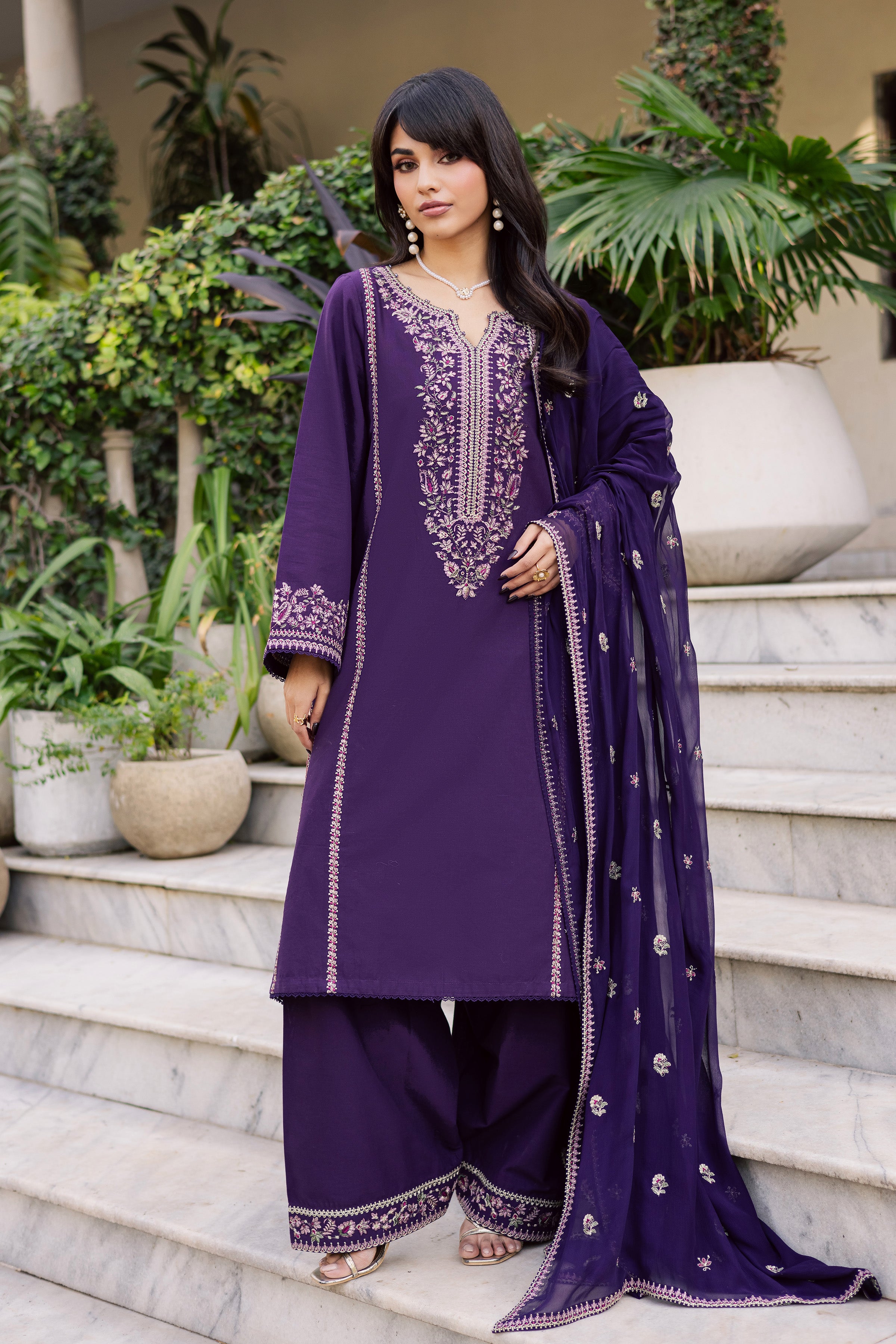 Sigal 3Pc - Embroidered Khaddar Dress BATIK WINTER PRET 2025 BATIK XS / Purple / Khaddar-S / Purple / Khaddar-M / Purple / Khaddar-L / Purple / Khaddar-XL / Purple / Khaddar