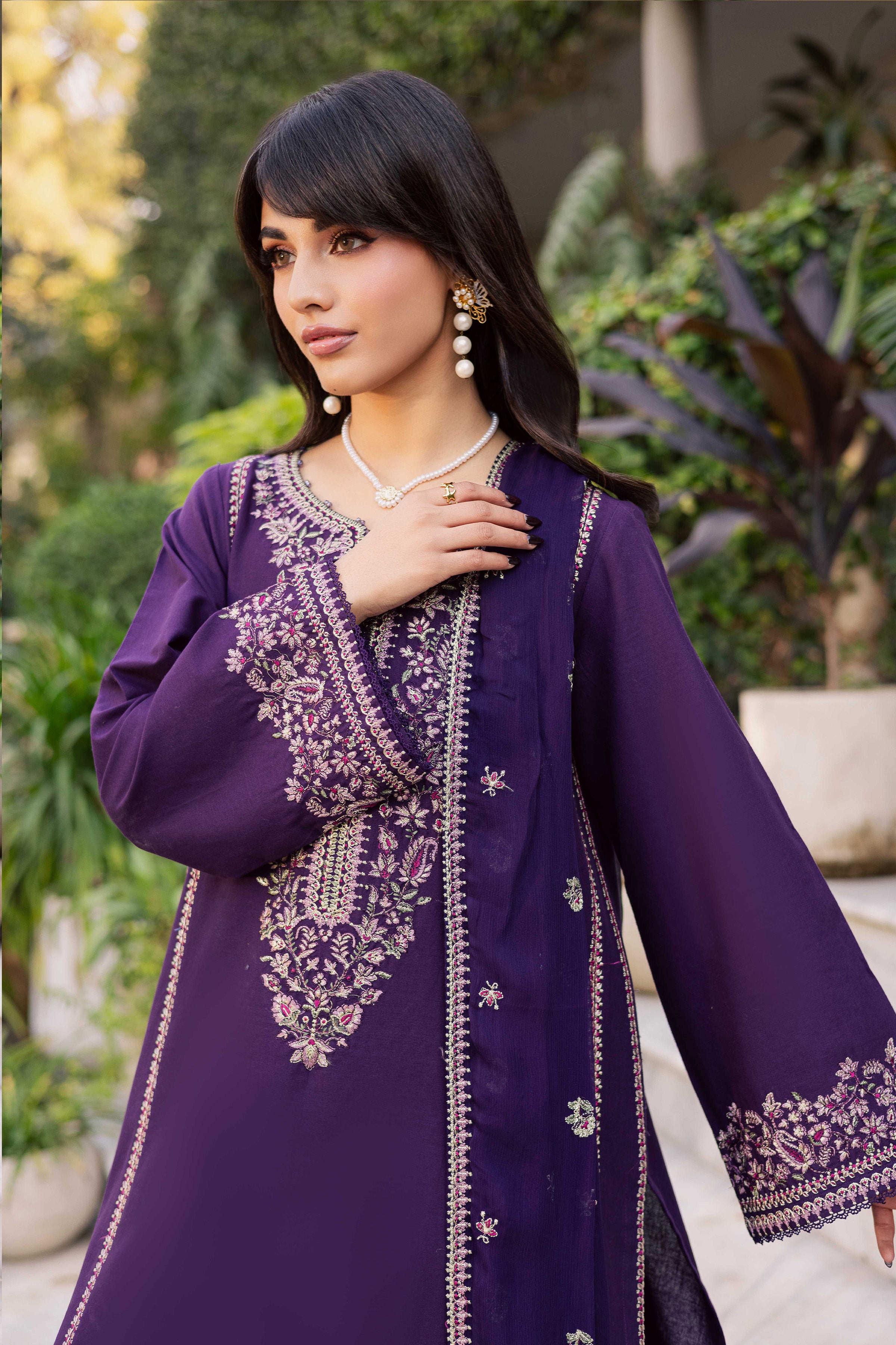 Sigal 3Pc - Embroidered Khaddar Dress BATIK WINTER PRET 2025 BATIK XS / Purple / Khaddar-S / Purple / Khaddar-M / Purple / Khaddar-L / Purple / Khaddar-XL / Purple / Khaddar