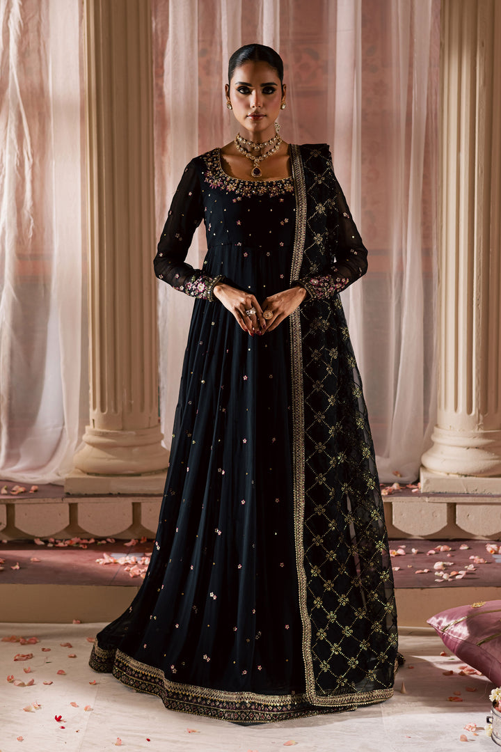 Siyah Mehmal  3Pc - Chiffon Wedding Frock BATIKLuxePRET2025  BATIK   S / Black / Chiffon & Raw Silk-M / Black / Chiffon & Raw Silk-L / Black / Chiffon & Raw Silk