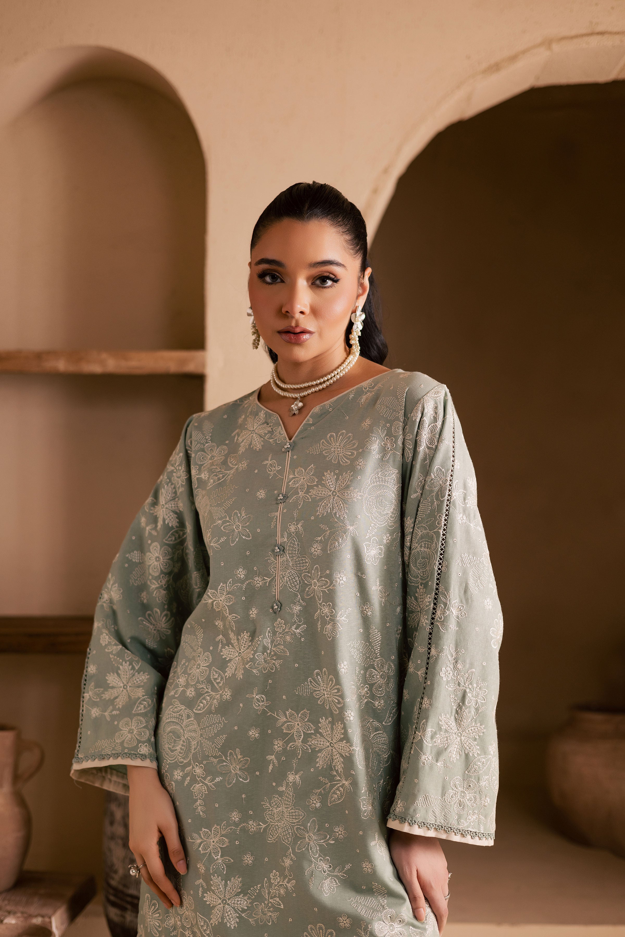 Snow Puff 2Pc - Embroidered Khaddar Dress BATIK WINTER PRET 2025 BATIK XS / Sea Green / Khaddar-S / Sea Green / Khaddar-M / Sea Green / Khaddar-L / Sea Green / Khaddar-XL / Sea Green / Khaddar