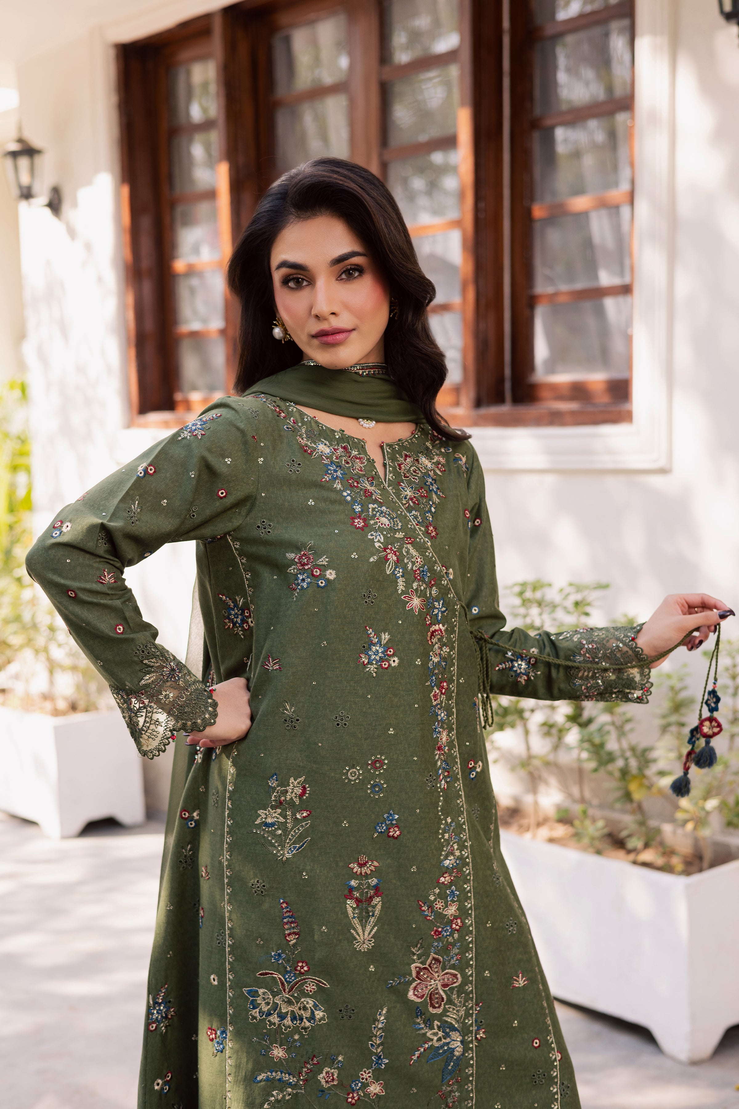 Sofiaa 3Pc - Embroidered Karandi Dress BATIK WINTER PRET 2025 BATIK XS / Green Moss / Karandi-S / Green Moss / Karandi-M / Green Moss / Karandi-L / Green Moss / Karandi-XL / Green Moss / Karandi