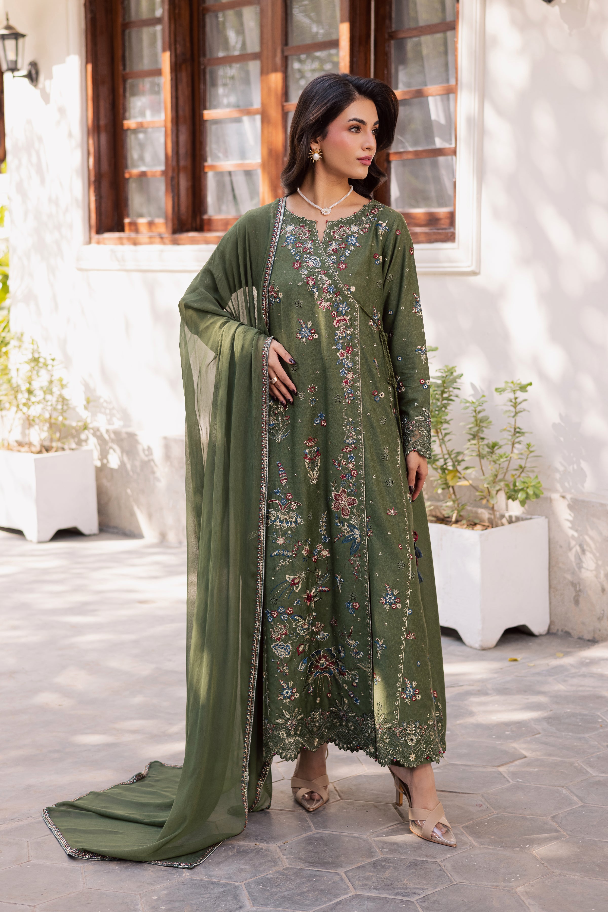 Sofiaa 3Pc - Embroidered Karandi Dress BATIK WINTER PRET 2025 BATIK XS / Green Moss / Karandi-S / Green Moss / Karandi-M / Green Moss / Karandi-L / Green Moss / Karandi-XL / Green Moss / Karandi