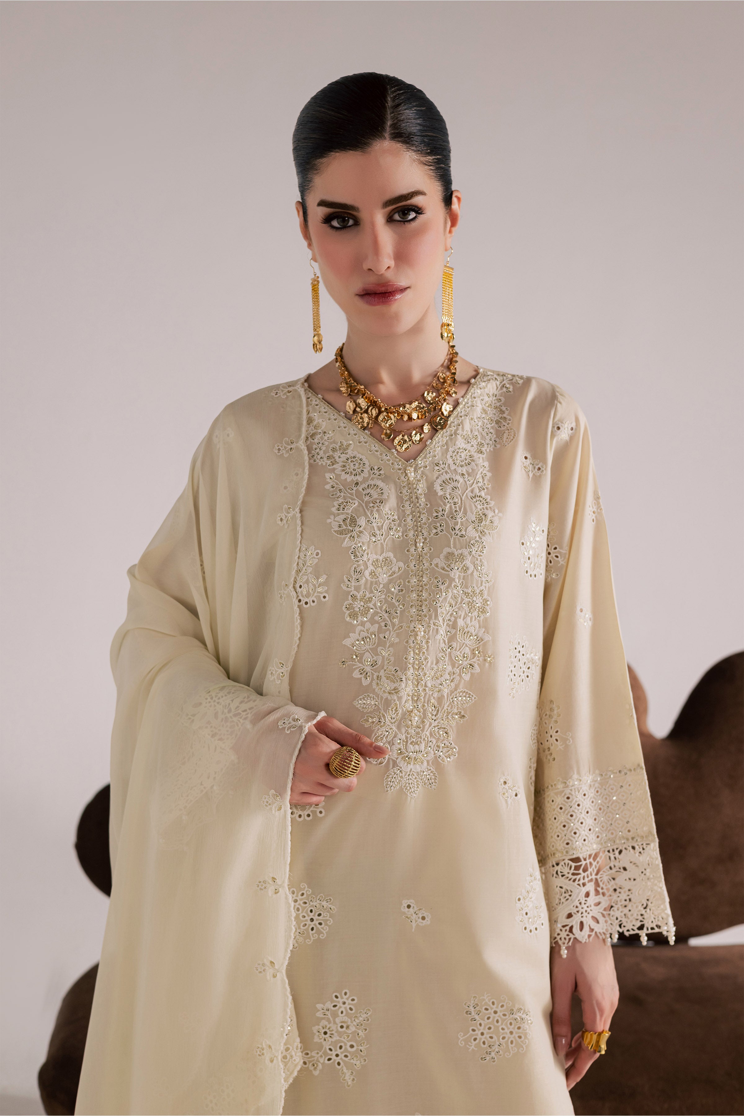 Soft Pearl 3Pc - Festive Eid Pret BATIKSS26 BATIK XS / Beige / Pima Lawn-S / Beige / Pima Lawn-M / Beige / Pima Lawn-L / Beige / Pima Lawn-XL / Beige / Pima Lawn