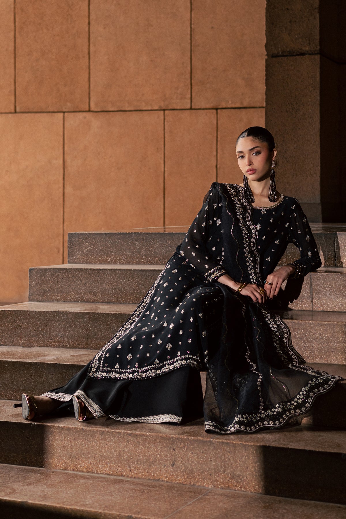 Soryar 3Pc - Festive Luxe Pret BATIKLUXOCT26 BATIK XS / Black / Crepe Chiffon