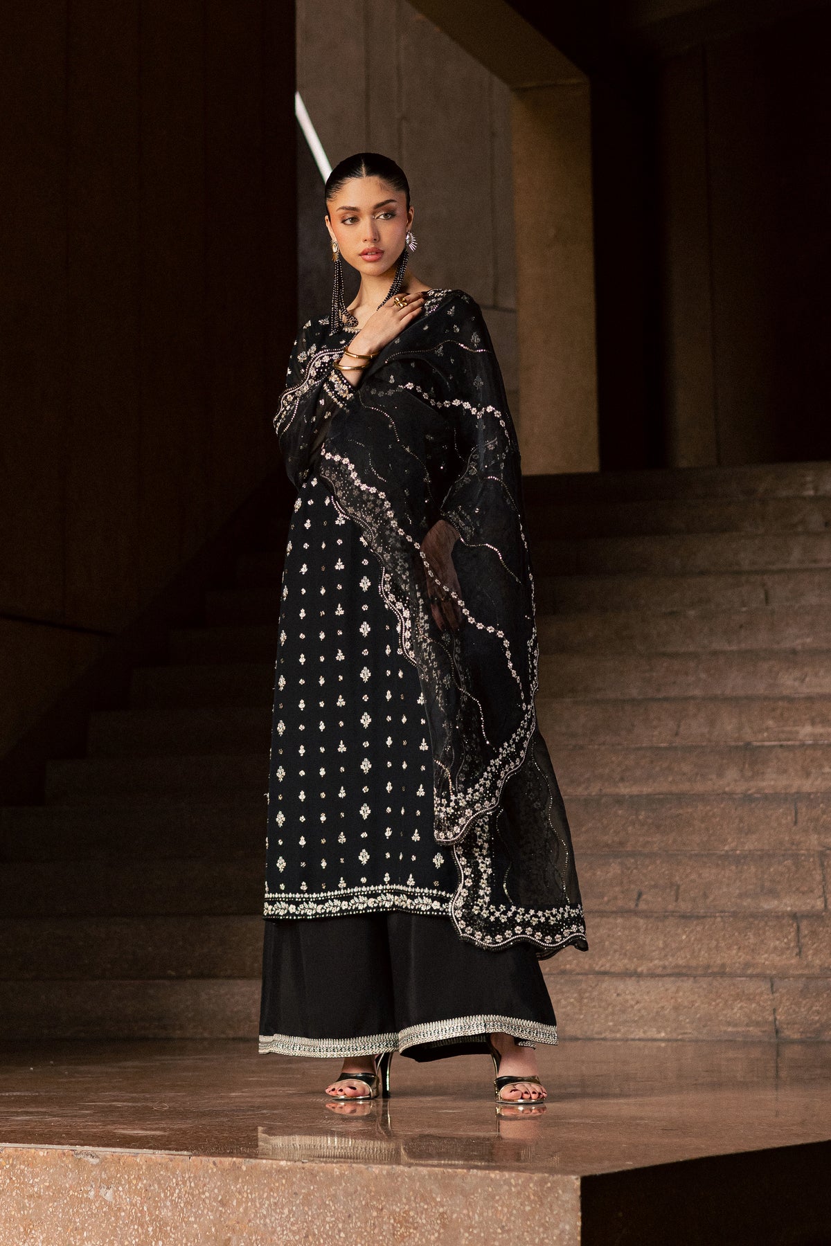 Soryar 3Pc - Festive Luxe Pret BATIKLUXOCT26 BATIK XS / Black / Crepe Chiffon
