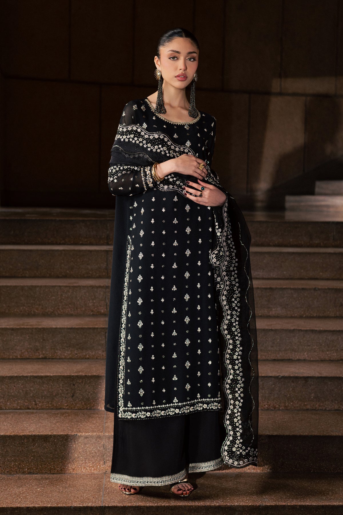 Soryar 3Pc - Festive Luxe Pret BATIKLUXOCT26 BATIK XS / Black / Crepe Chiffon
