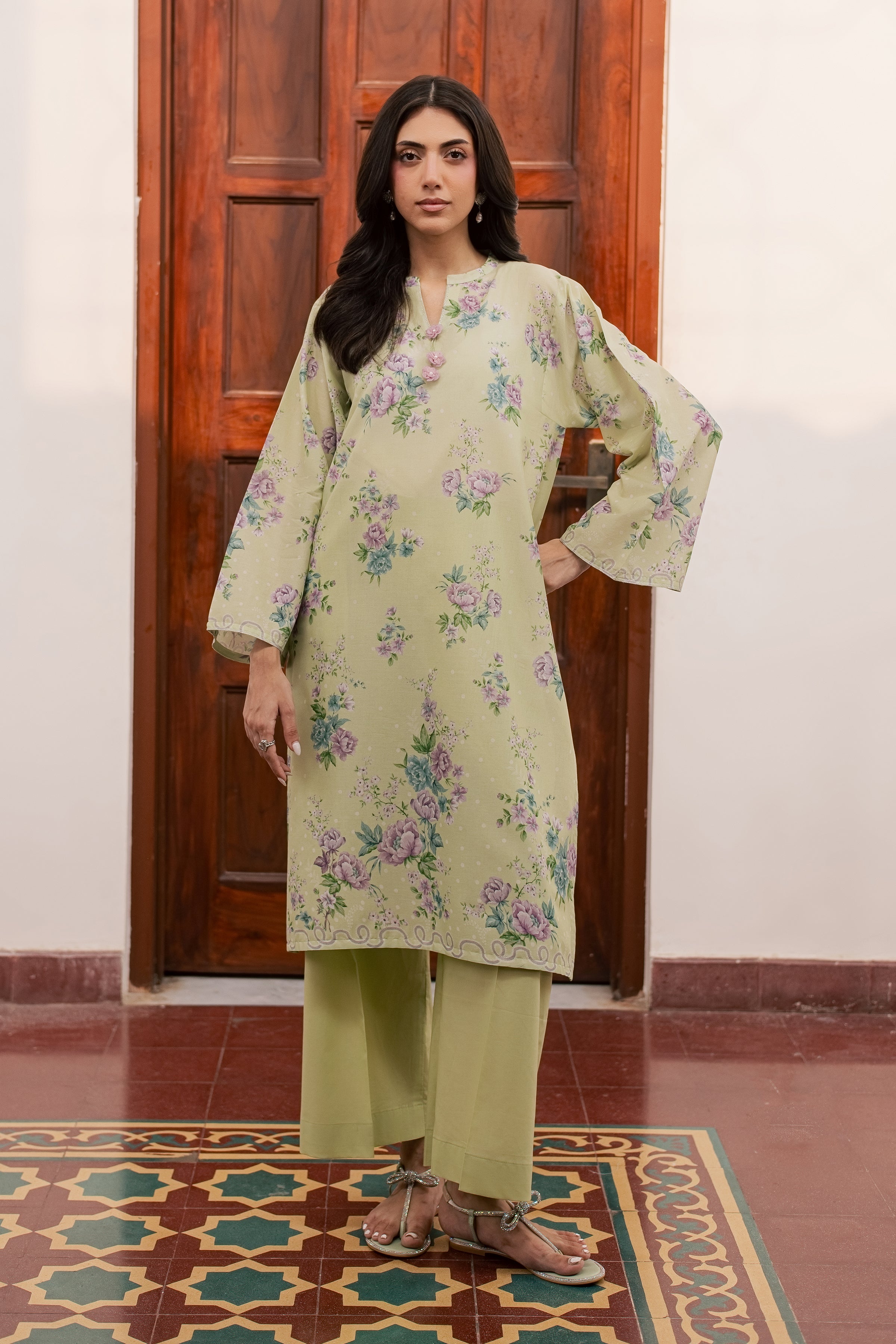 Steffi 2Pc - Printed Lawn Dress BATIKSS26 BATIK XS / Green / Lawn-S / Green / Lawn-M / Green / Lawn-L / Green / Lawn-XL / Green / Lawn