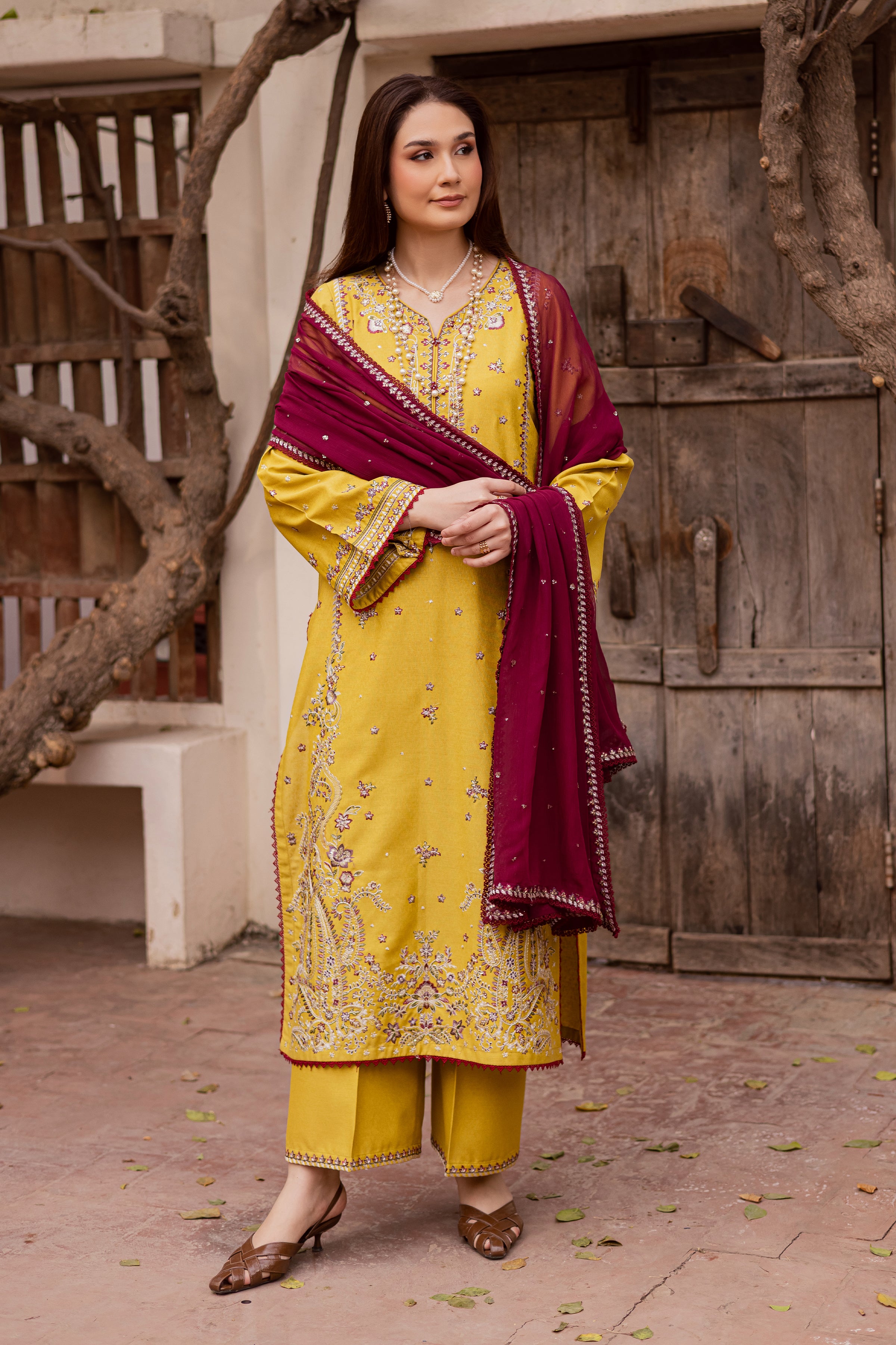 Sun Flower 3Pc - Embroidered Festive Pret BATIK WINTER PRET 2025 BATIK XS / Lime / Textured Cotton-S / Lime / Textured Cotton-M / Lime / Textured Cotton-L / Lime / Textured Cotton-XL / Lime / Textured Cotton