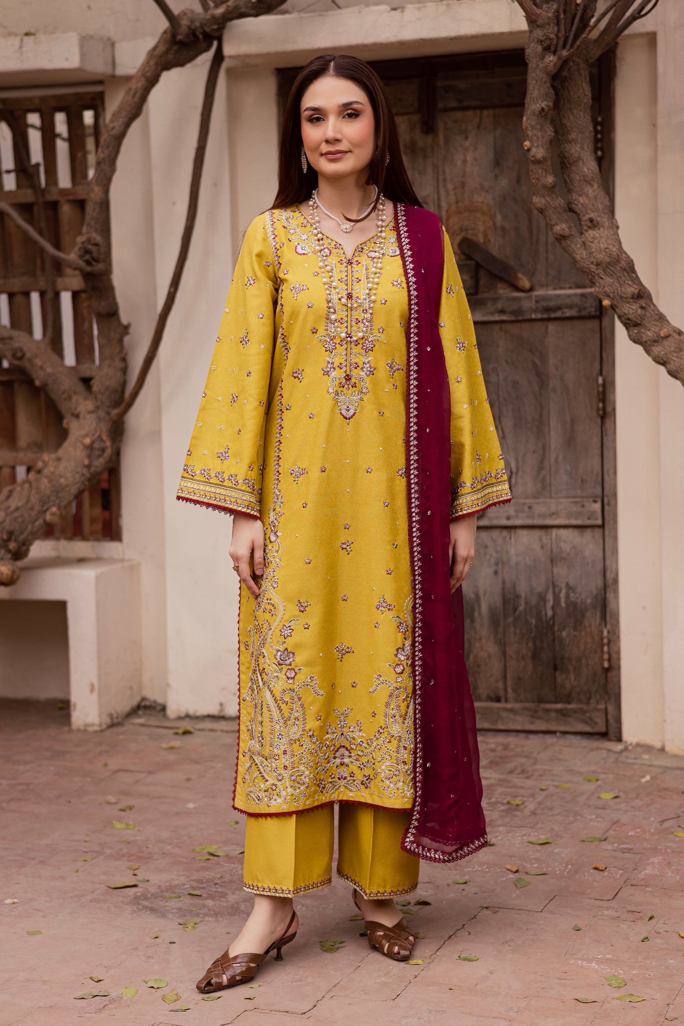Sun Flower 3Pc - Embroidered Festive Pret BATIK WINTER PRET 2025 BATIK XS / Lime / Textured Cotton-S / Lime / Textured Cotton-M / Lime / Textured Cotton-L / Lime / Textured Cotton-XL / Lime / Textured Cotton