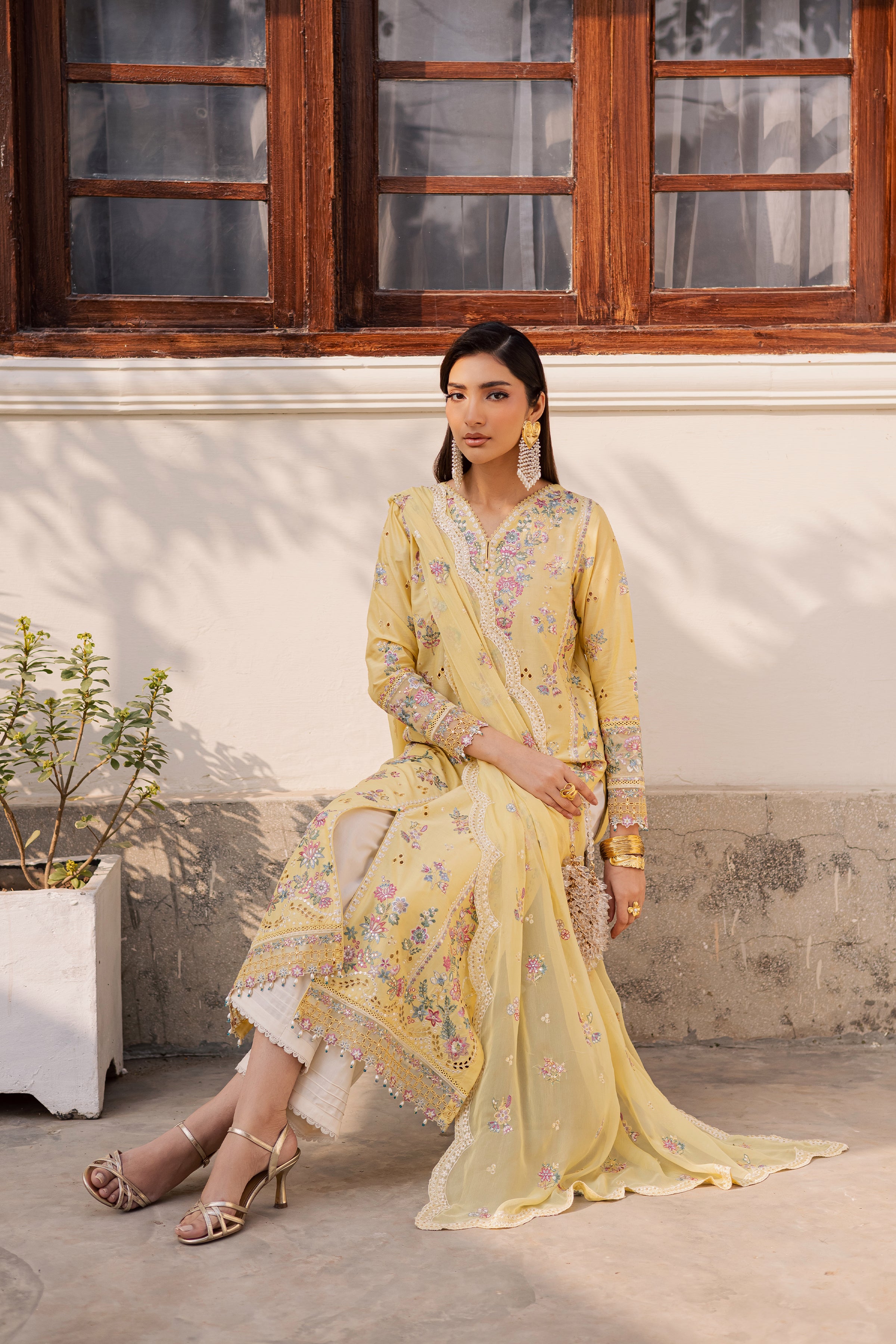 Sundip 3Pc - Festive Embroidered Lawn BATIKEID2026 BATIK XS / Ochre / Pima Lawn-S / Ochre / Pima Lawn-M / Ochre / Pima Lawn-L / Ochre / Pima Lawn-XL / Ochre / Pima Lawn