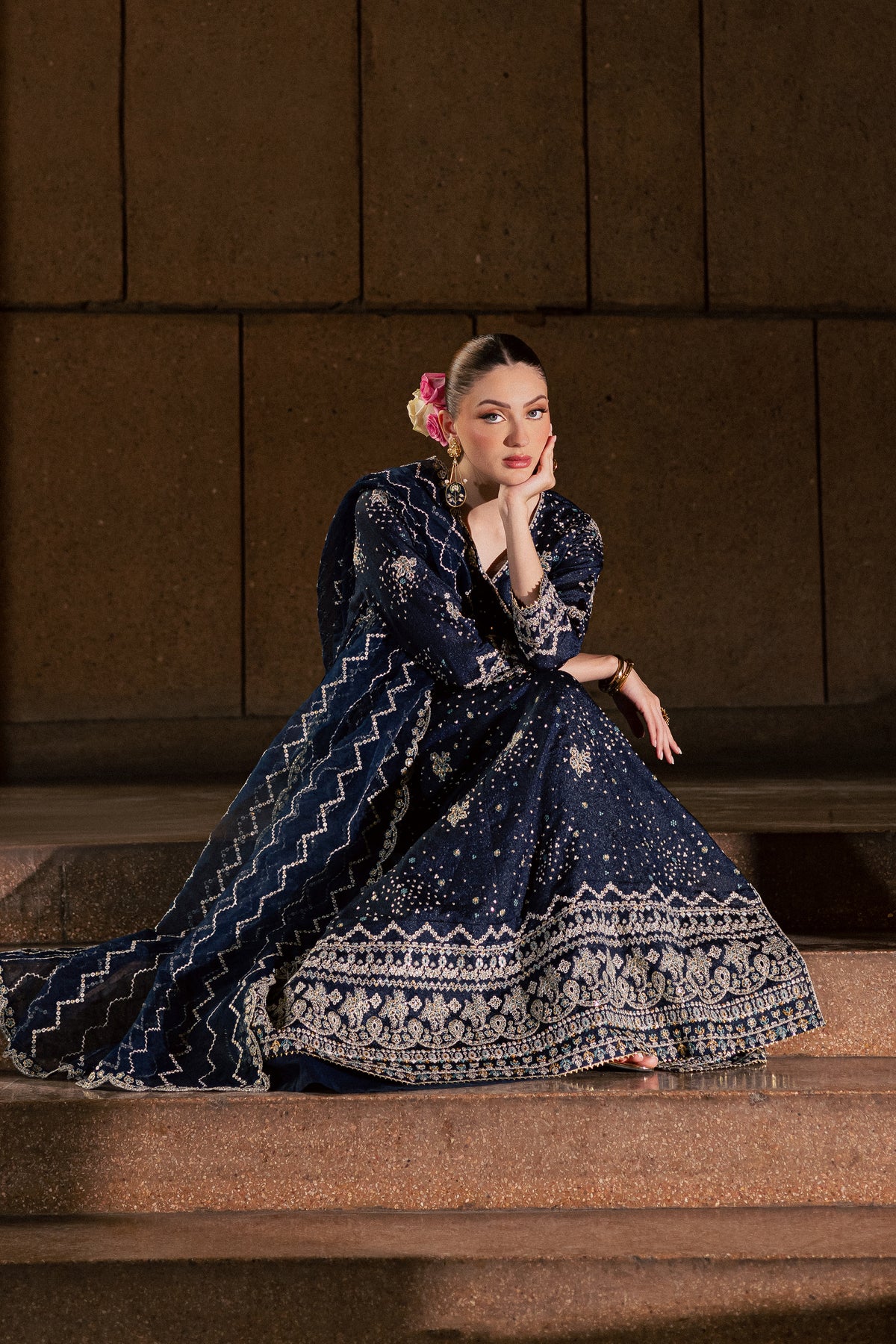 Sunlit 3Pc - Festive Luxe Pret BATIKLUXOCT26 BATIK XS / Midnight Blue / Bubble Organza