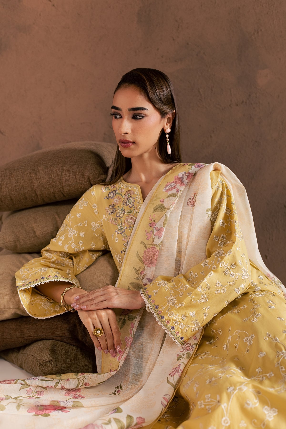 Sunlit Garden 3Pc - Embroidered Cambric Pret PRETAW2026 BATIK XS / Yellow / Cambric