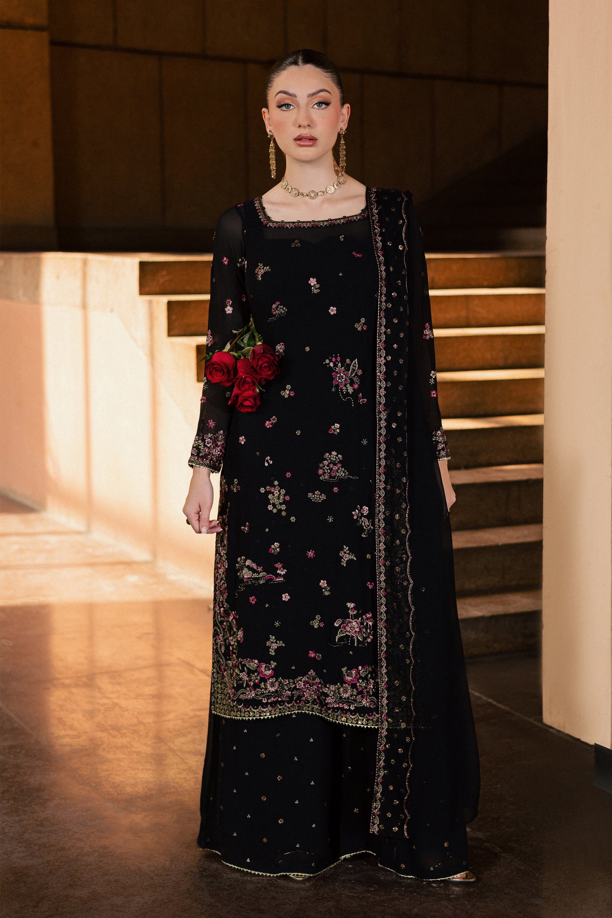 Taleen 3Pc - Festive Luxe Pret BATIKLUXOCT26 BATIK XS / Black / Georgette