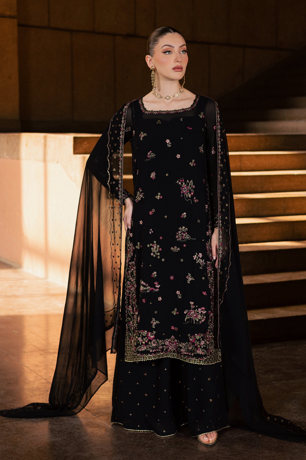 Taleen 3Pc - Festive Luxe Pret BATIKLUXOCT26 BATIK XS / Black / Georgette