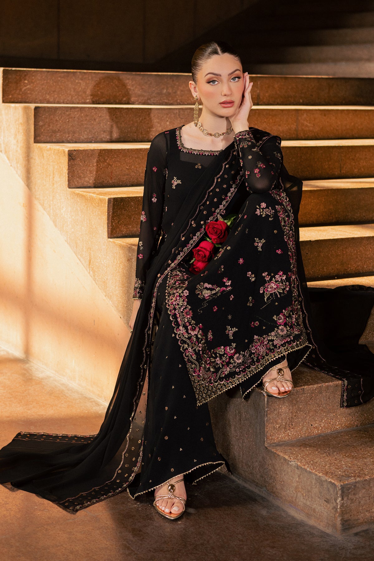 Taleen 3Pc - Festive Luxe Pret BATIKLUXOCT26 BATIK XS / Black / Georgette